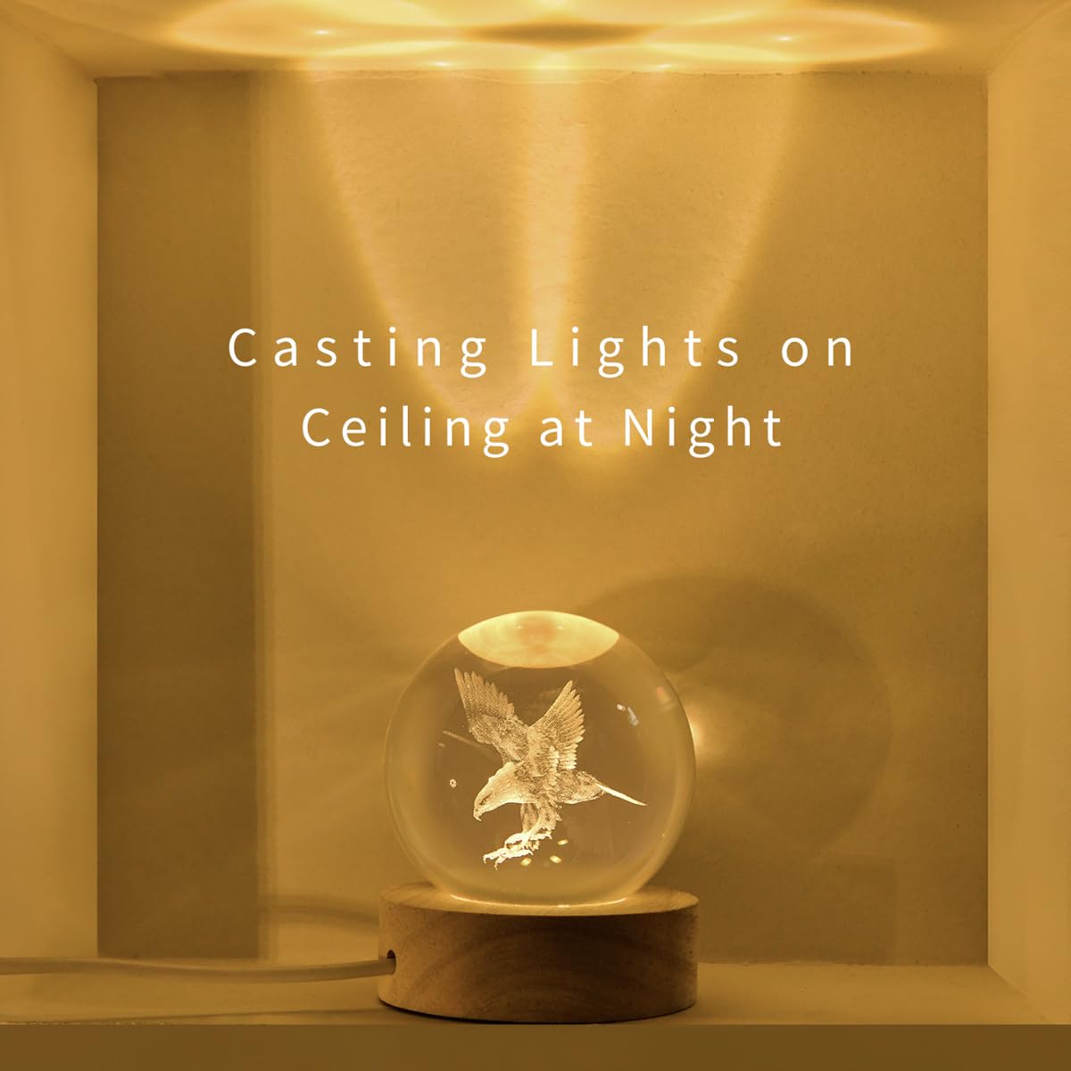 QIANCHANG 3D Eagle Crystal Ball Night Light, Laser Etched Glass Eagle Figurine, 2.4 in, Crystal