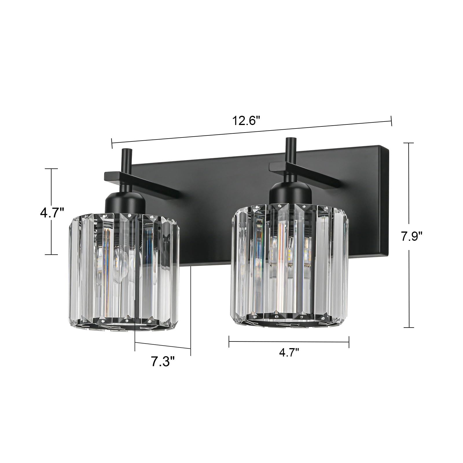 HUOKU Bathroom Vanity Lights, Modern 2-Light Fixture, Black Metal with Crystal Round Shade