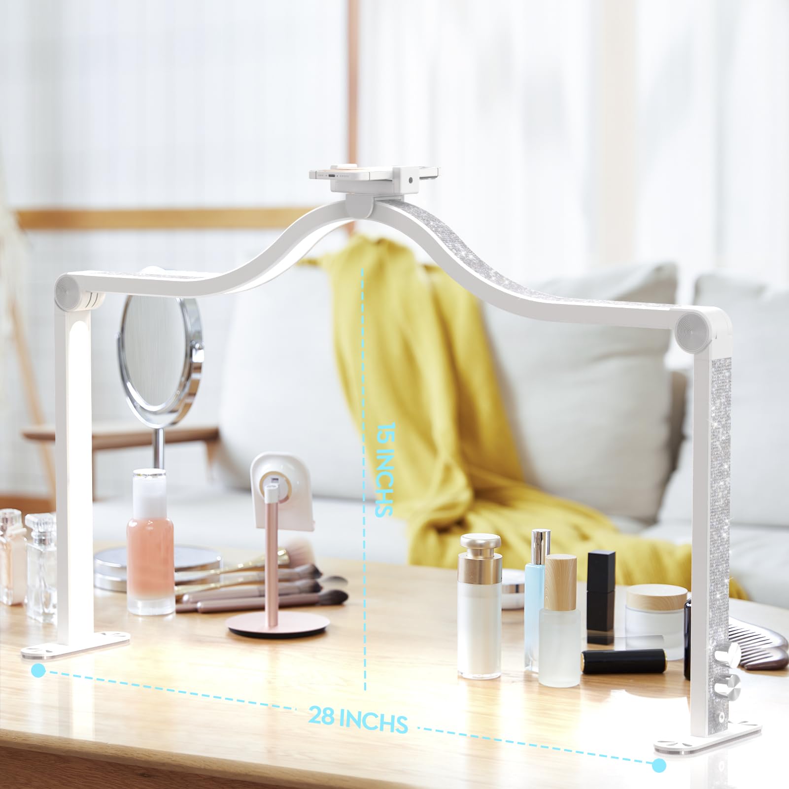 Large Super Bright Half Moon Led Light For Table Nail Desk, Professional Nail Lamp For Desk For Nail Techs With Phone Stand Perf