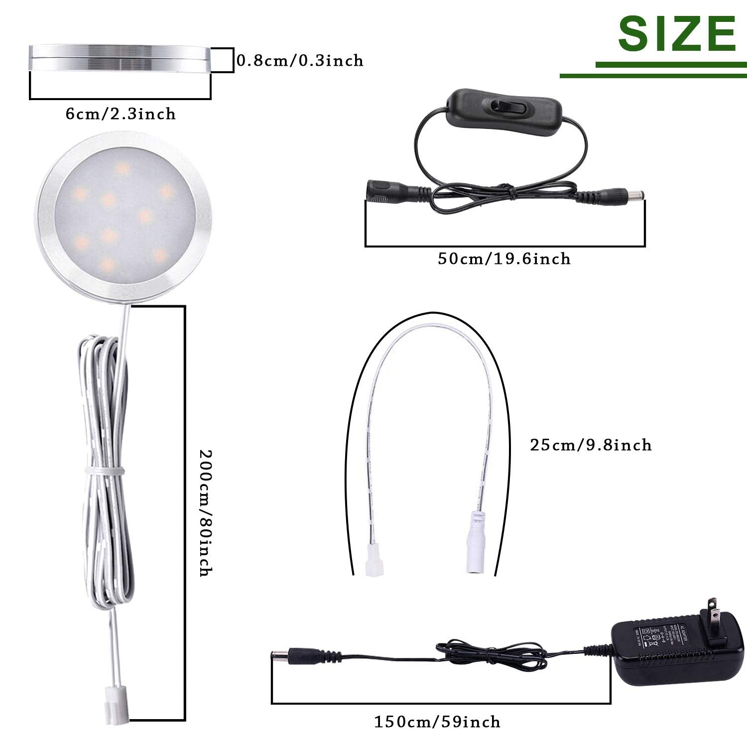 Aiboo 12V Led Under Cabinet Puck Lights Plug In, With Manual Switch, Single Puck Led Light For Closet,Counter,Showcase,12Vdc Low