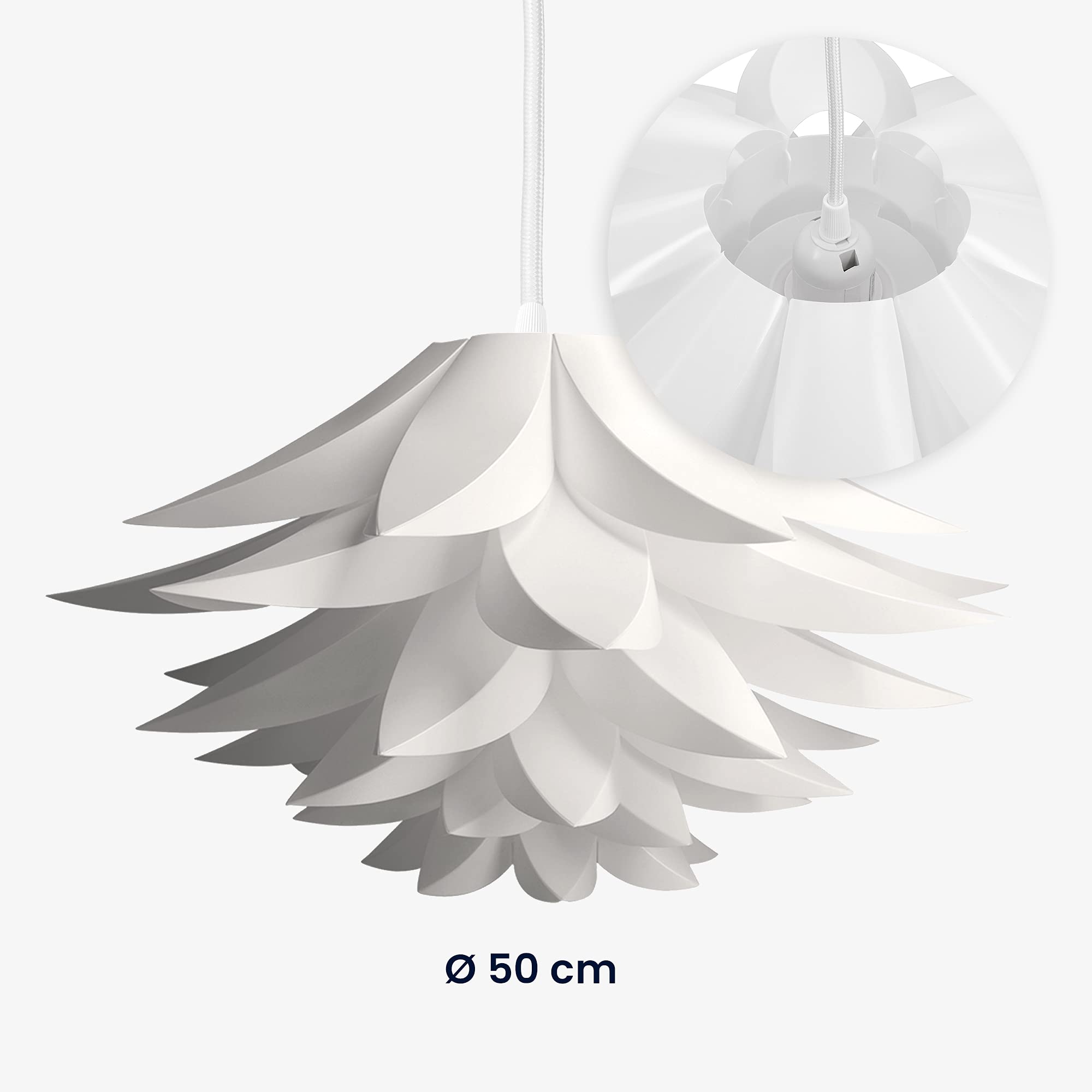 kwmobile Puzzle Pendant Lamp Shade - Lotus Flower DIY Kit - 20" White Polypropylene, Model 38946_m000096