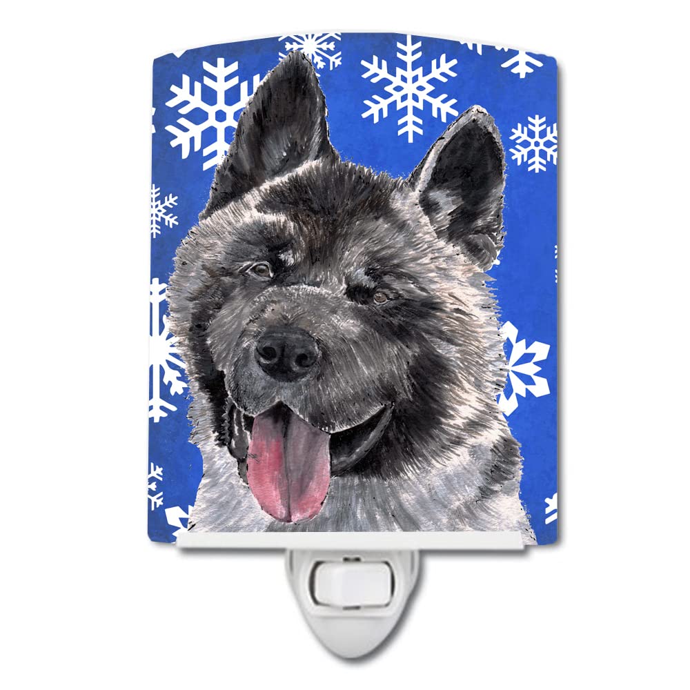 Carolines Treasures Ceramic Night Light, Akita Winter Snowflakes, UL-Certified, 6x4x3in, Multicolor, Model SC9481CNL