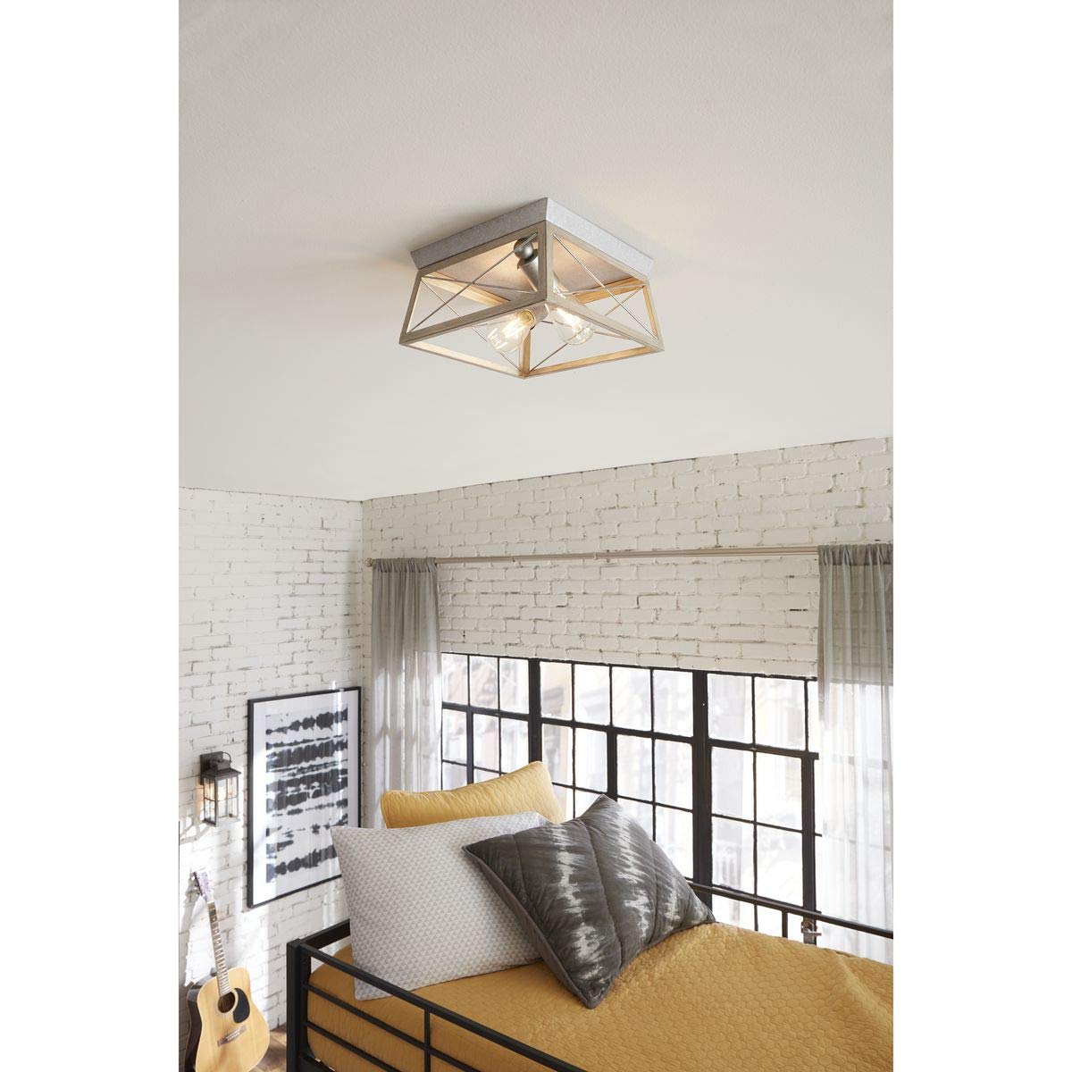 Progress Lighting Briarwood Collection 2-Light Bleached Oak Farmhouse Flush Mount Ceiling Light, Galvanized Finish