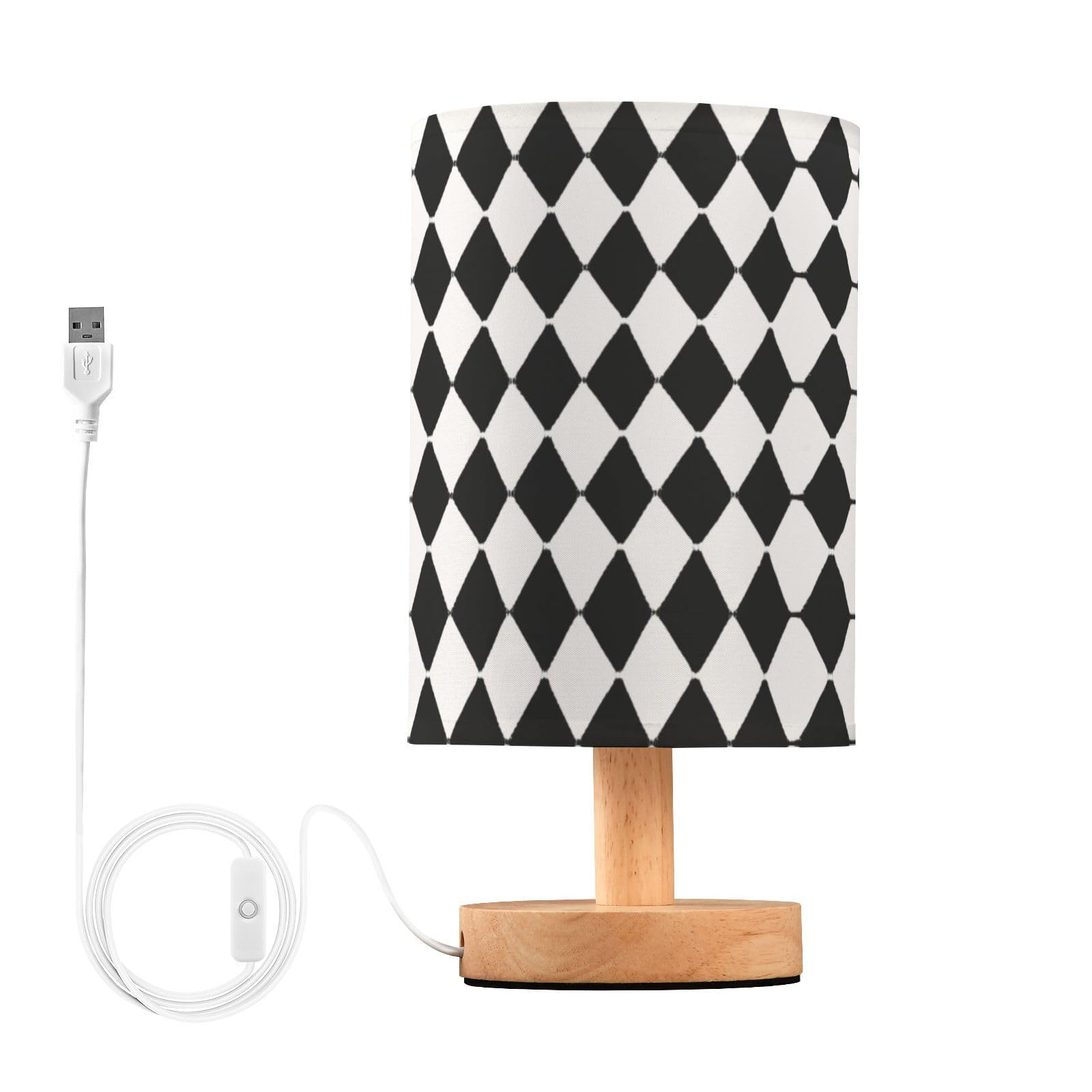 ALAZA Checked White Black Table Lamp for Bedroom USB Port Bedside Lamp Small Nightstand Desk Lamp for Girls Boys Kids Room Offic
