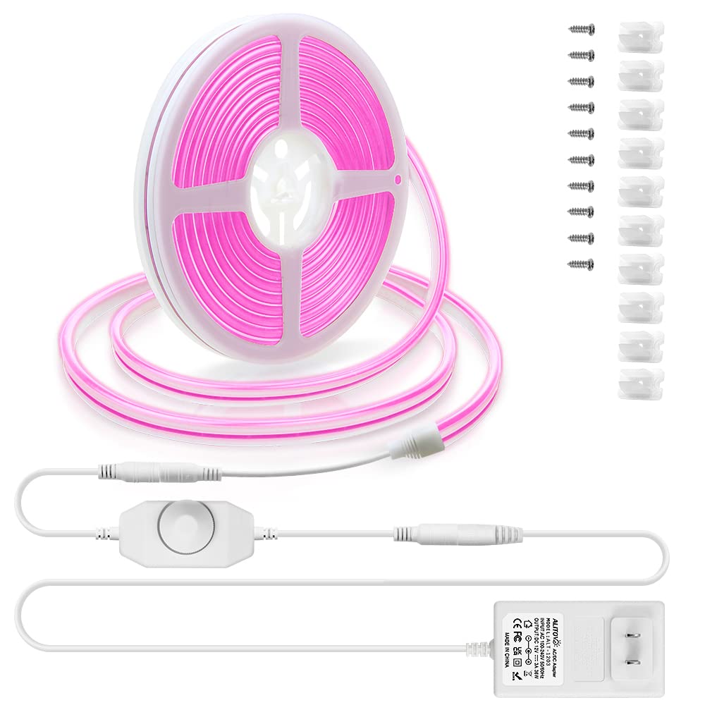 Alitove Pink Neon Lights Strip For Bedroom Wall Decor Custom Neon Signs Gaming Room 16.4Ft Dimmable Rope Light 5M 600 Leds 12V D