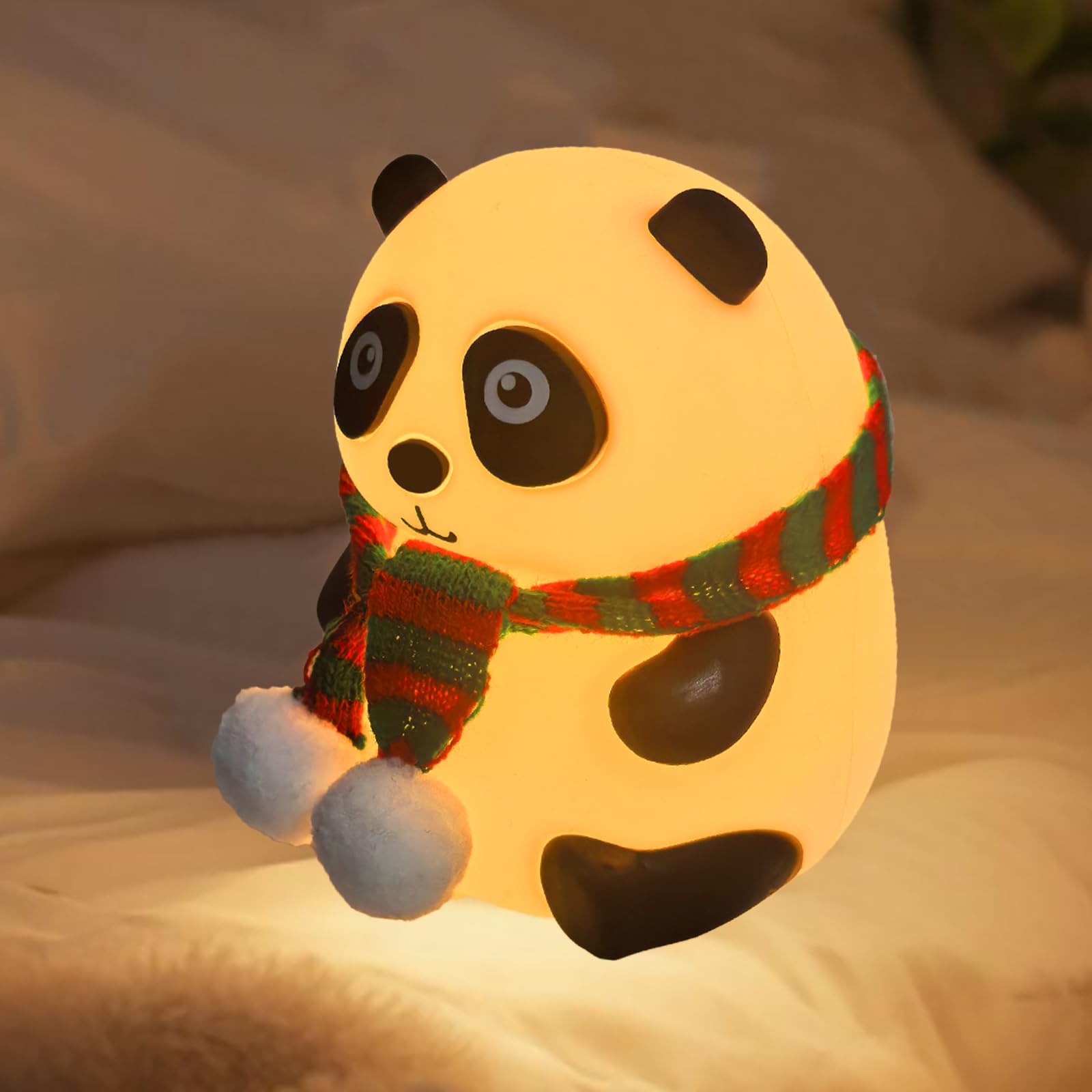 COBIKU Cute Panda Night Light  LED Soft Clay Novelty Animal Night Light with 7 Color Modes  Soft Silicone Dimming for Decoration (Panda)