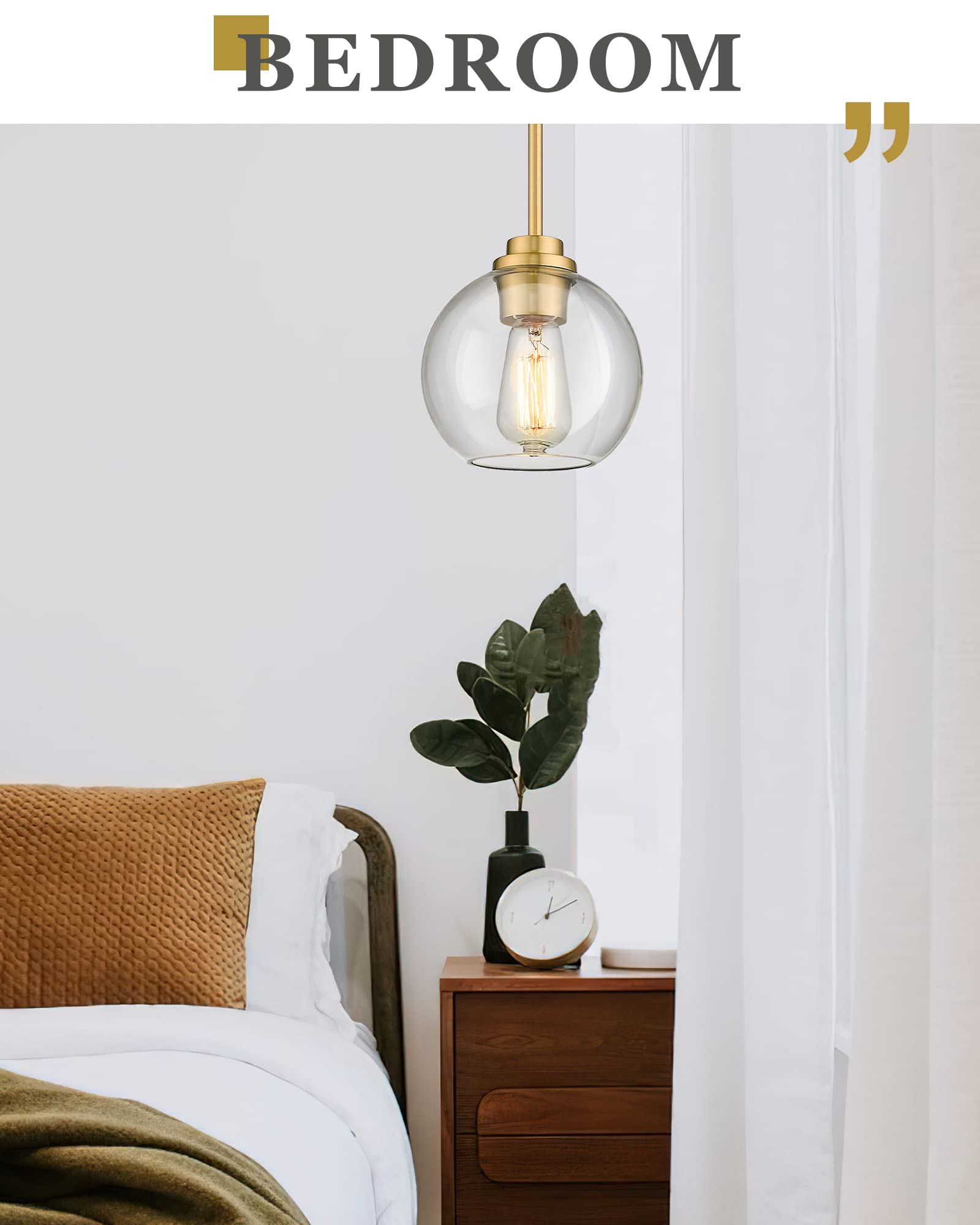 Audickic Brass Pendant Lights Kitchen Island 2 Pack, Farmhouse Gold Pendant Light With Clear Glass Globe Shade, Kitchen Island Lighting For Dining Room Entryway, Ad-22280-1P2-Gd-C