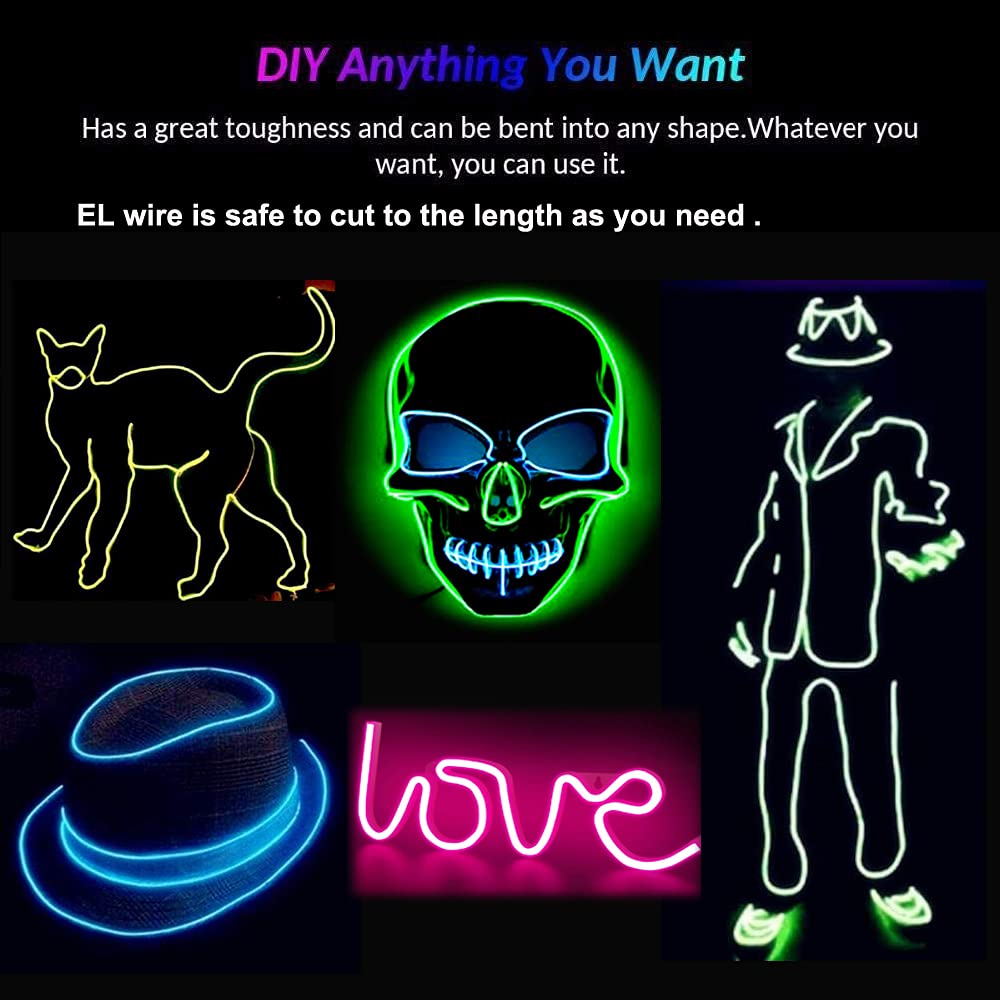 El Wire 5 Pack(Red,Blue,White,Green,Pink),9Ft/2.75M Neon Light Flash Electroluminescence, Used For Diy Design, Decoration...