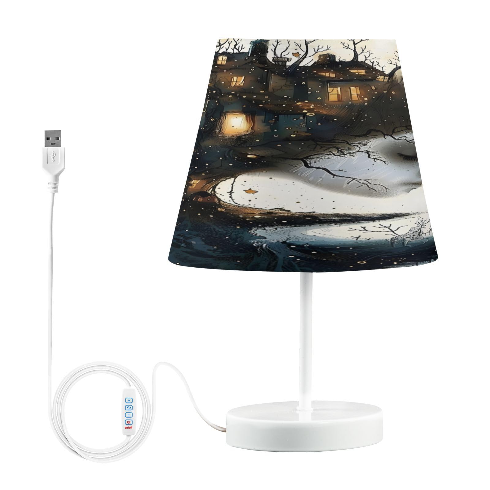 ALAZA Abstract Art House Decor Bedside Table Lamp with USB Port 3 Color Temperatures LED Desk Lamp for Bedroom Office S