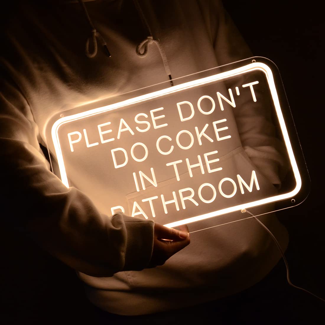 Planzo LED Neon Sign - Warm White Acrylic Wall Decor - 15.75in x 9.84in - Model PL5VPleasedontWarm - Perfect for Bedroom, Bathroom, Game Room
