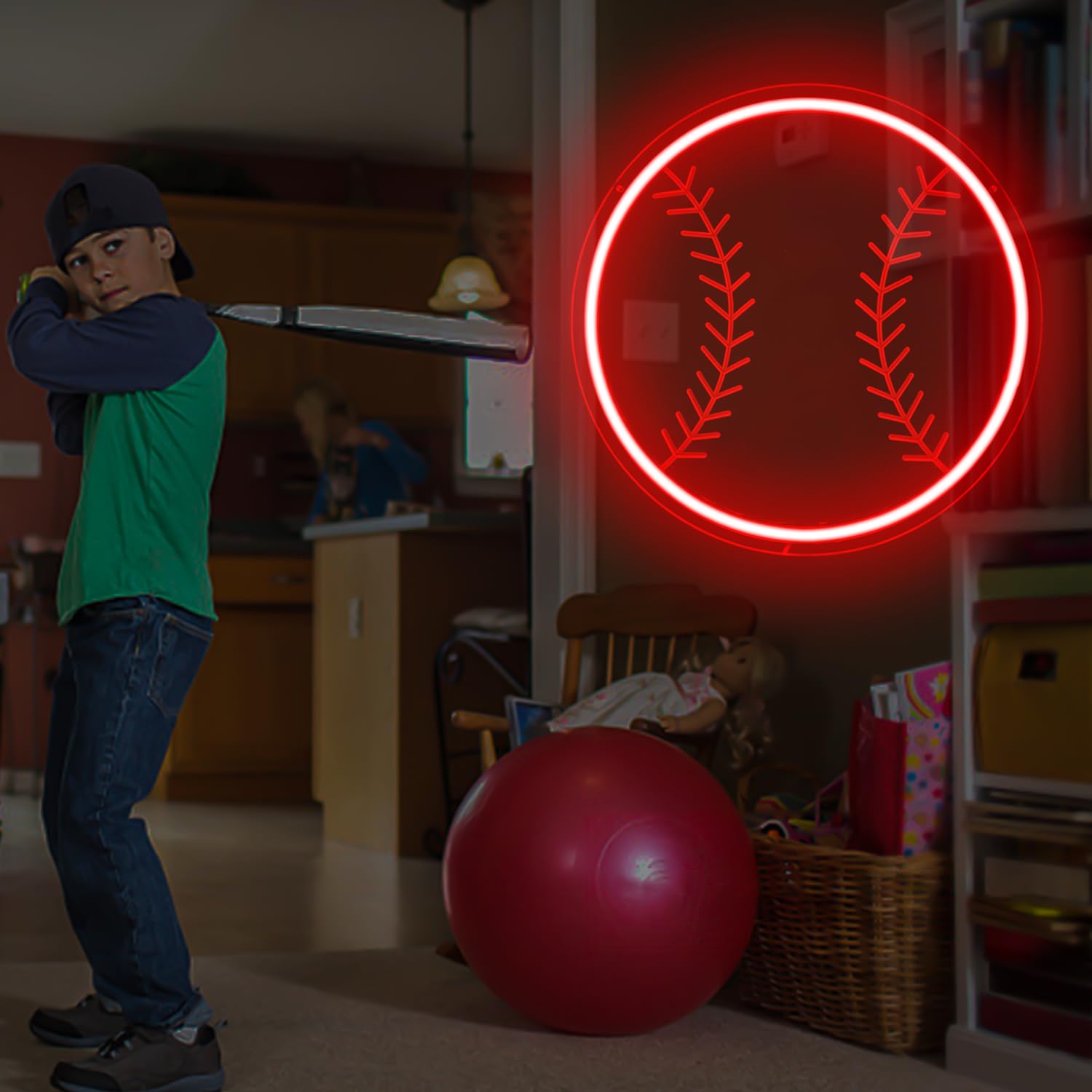 Ajoyferris Dimmable Neon Baseball Sign - Colorful Wall Decor For Bedroom, Man Cave, Kids Holiday Gift