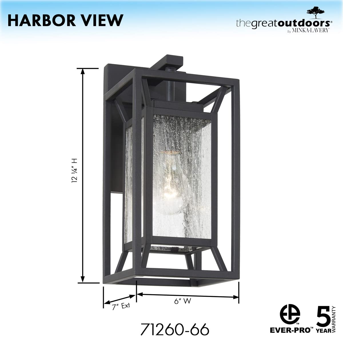 Minka Lavery Harbor View Outdoor Wall Sconce, 1-Light Clear Seeded Glass, Sand Coal, 60W