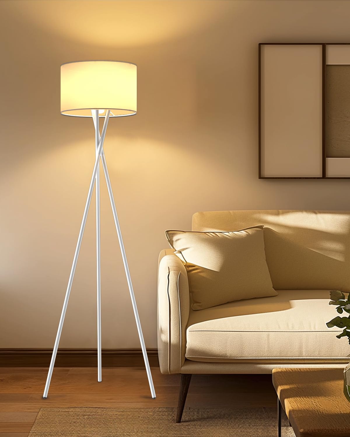 Lightdot White Tripod Floor Lamp, Modern Floor Lamp for Living Room, Standing Lamp with Linen Shade, E26 Bulb Included, 66'' Tal