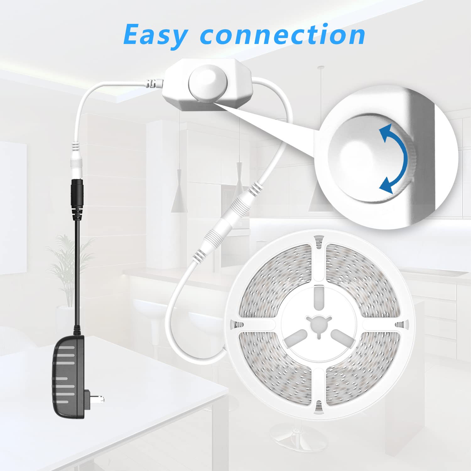 Phopollo White Led Strip Lights , 25Ft Dimmable 6500K Daylight White Led Light Strip, 460 Leds Flexible Led Lights For Bedroom,