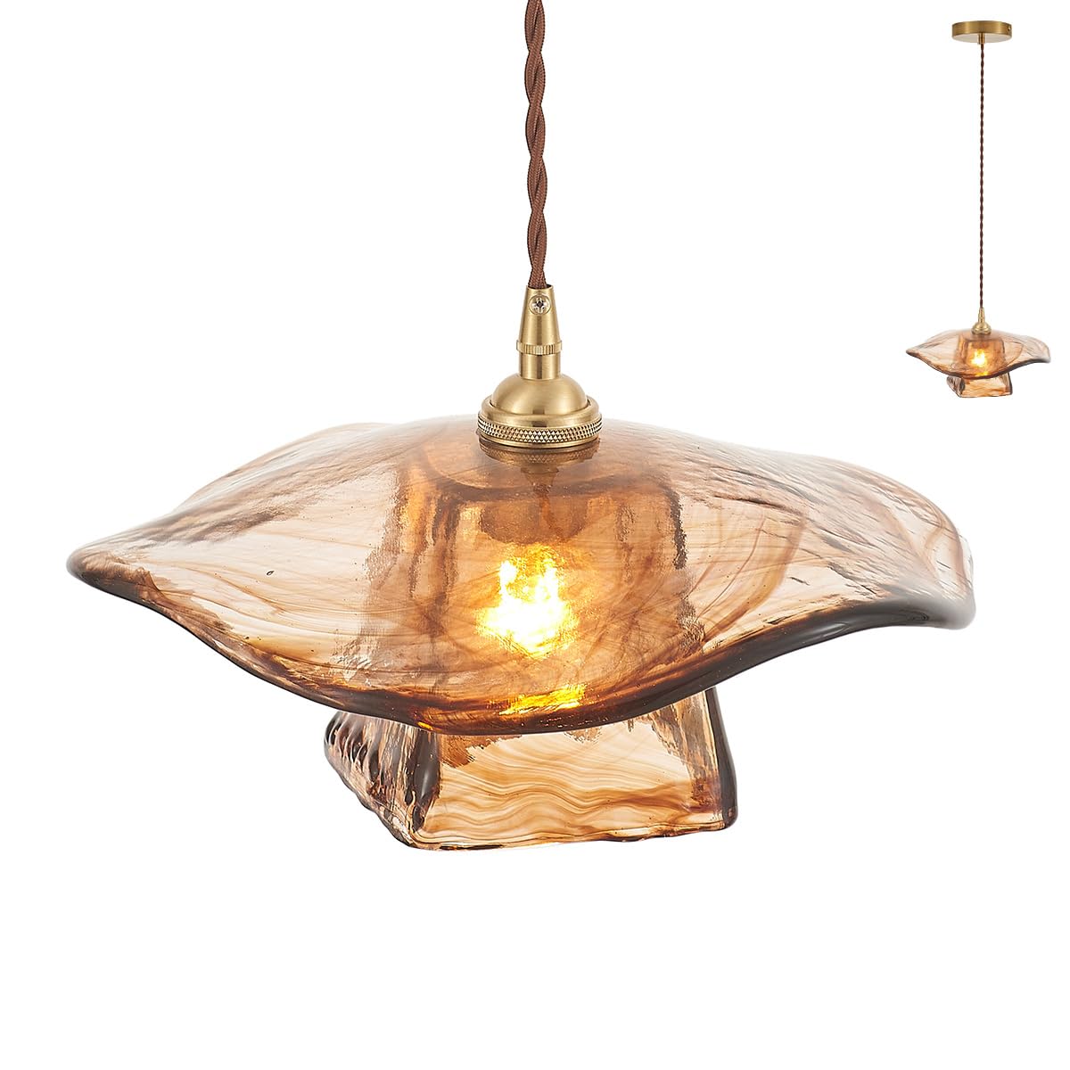 YLONG-ZS Pendant Lights Kitchen Island Glass Hanging Pendant Light Brass Vintage Gold Farmhouse Kitchen Hanging Lights for Island Dining Room Bedroom Living Room Hotel