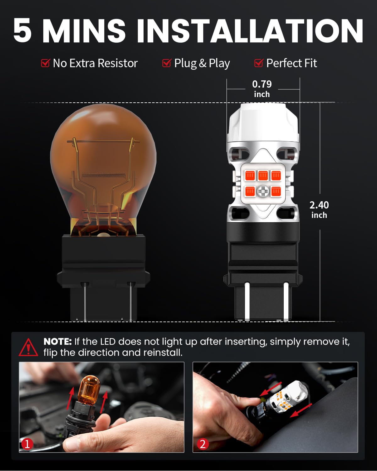 LASFIT 3157 LED Bulb Amber T3-3157A Turn Signal Built-In Resistor CANBUS Error Free, Pack of 2