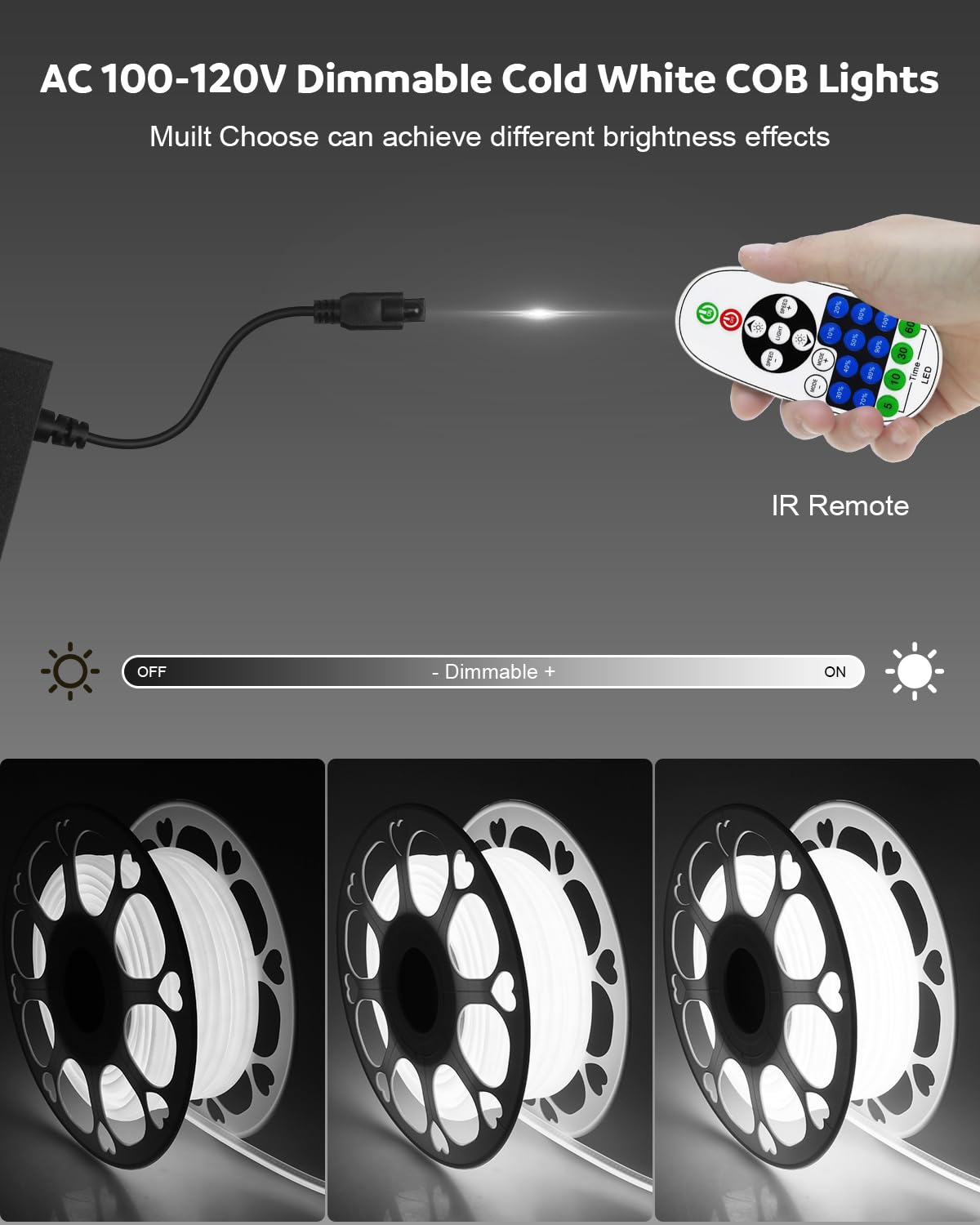 Aclorol Cob Led Strip Lights Outdoor Waterproof 100Ft 1 Roll Ac 120V Led Rope Light Dimmable Cob Flexible Light High Density Uni