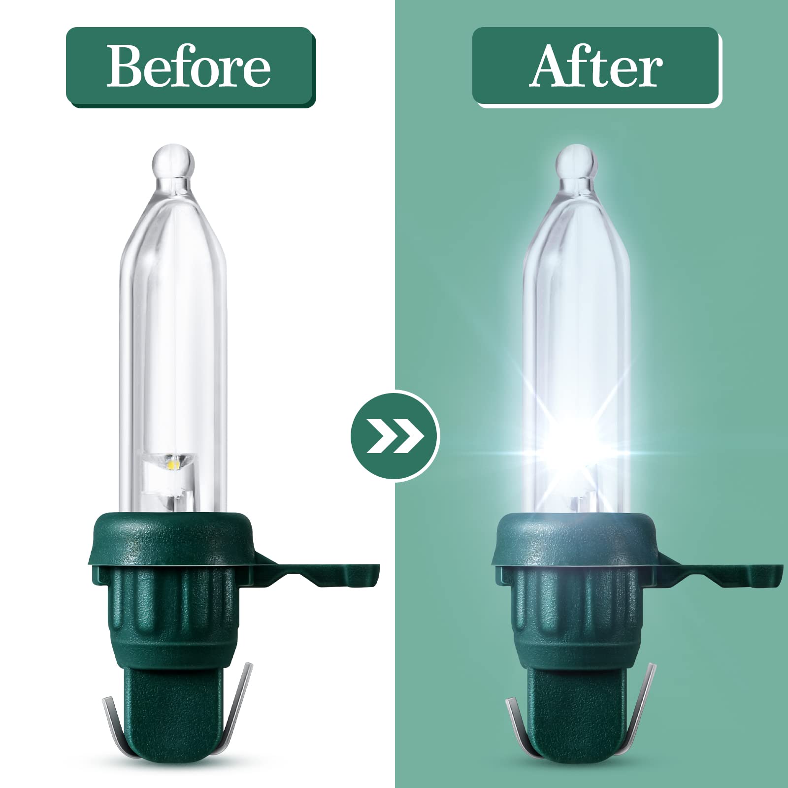 Remagr 120 Pcs Mini LED Replacement Bulbs, Green Base, Cold White, for Christmas Outdoor String Lights and Garden Party Decor