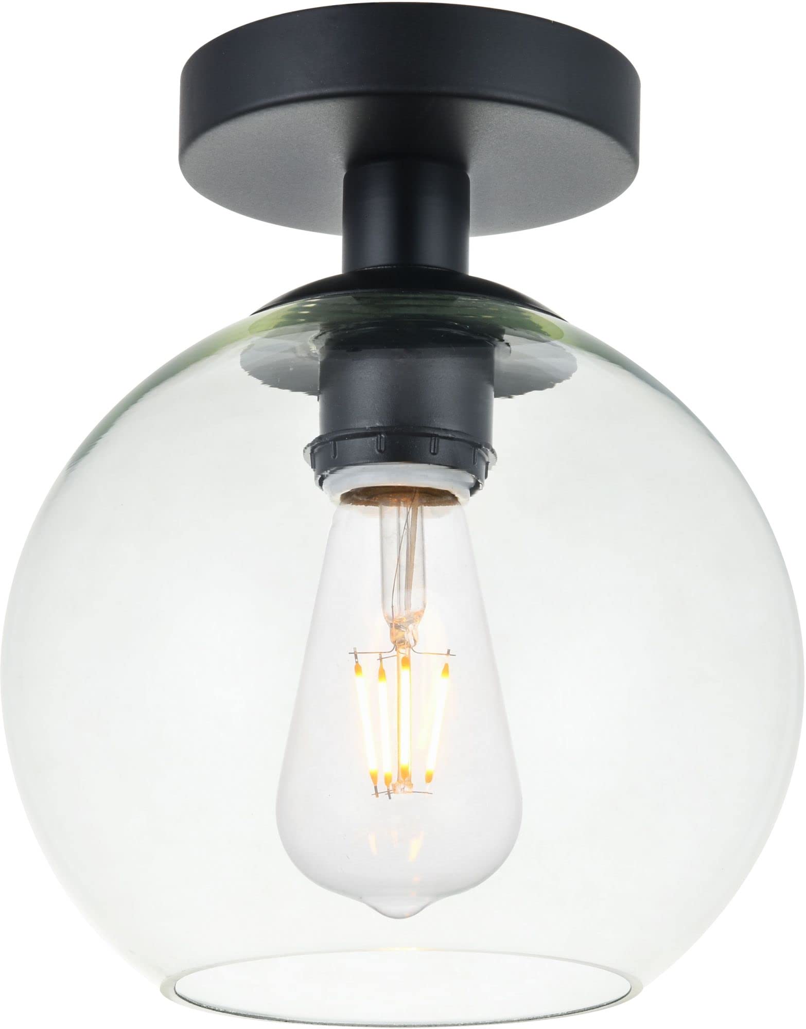 Living District Baxter 1-Light Metal & Glass Flush Mount in Black/Clear