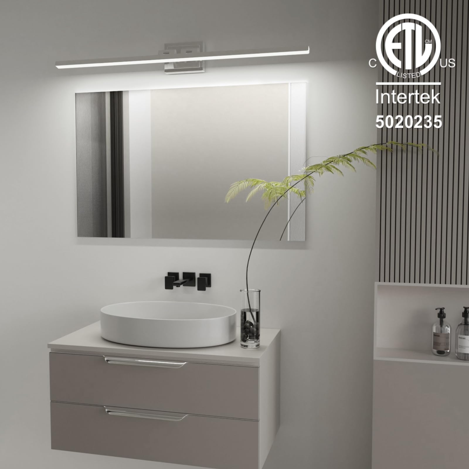 Volisun Modern Bathroom Vanity Light 48 Inch, Rotatable, 30W Dimmable 5Cct Led Bathroom Light Fixture Over Mirror, Chrome Vanity