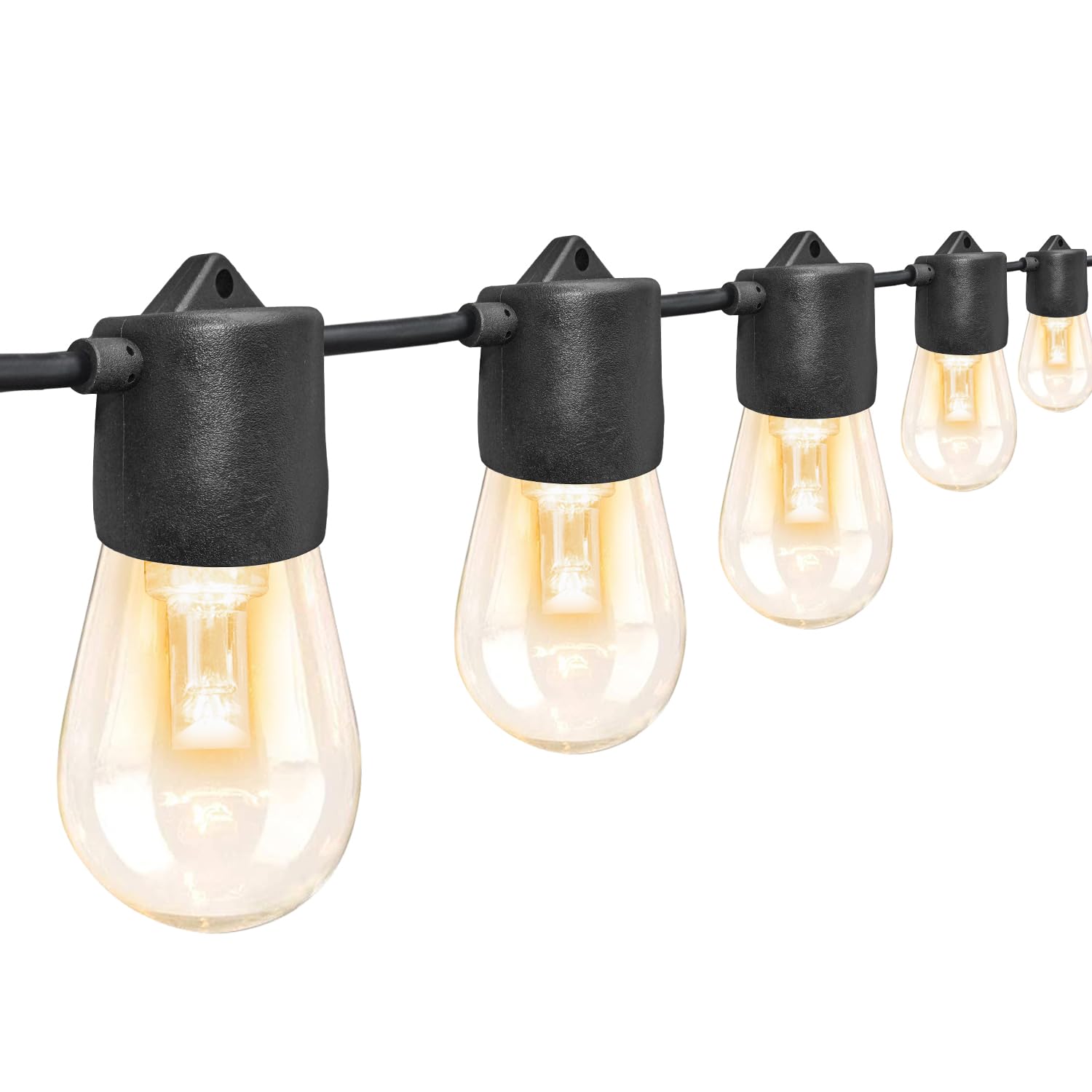 GANA Outdoor String Lights, 48FT, 15 Shatterproof Bulbs, 2200K Warm White, Plastic, Commercial Wire