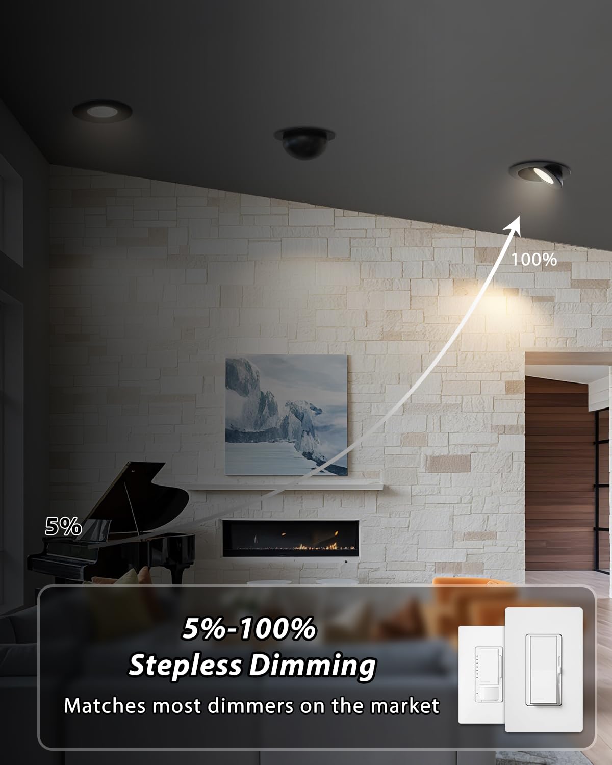 Adetu Led Recessed Lighting 6 Inch  360?90?Adjustable Directional Gimbal 6 Inch Led Recessed Light  2700K-5000K 5Cct Dimmable Retrofit Eyeball Can Recessed Lights With Jbox  Et (Black 6 Pack)