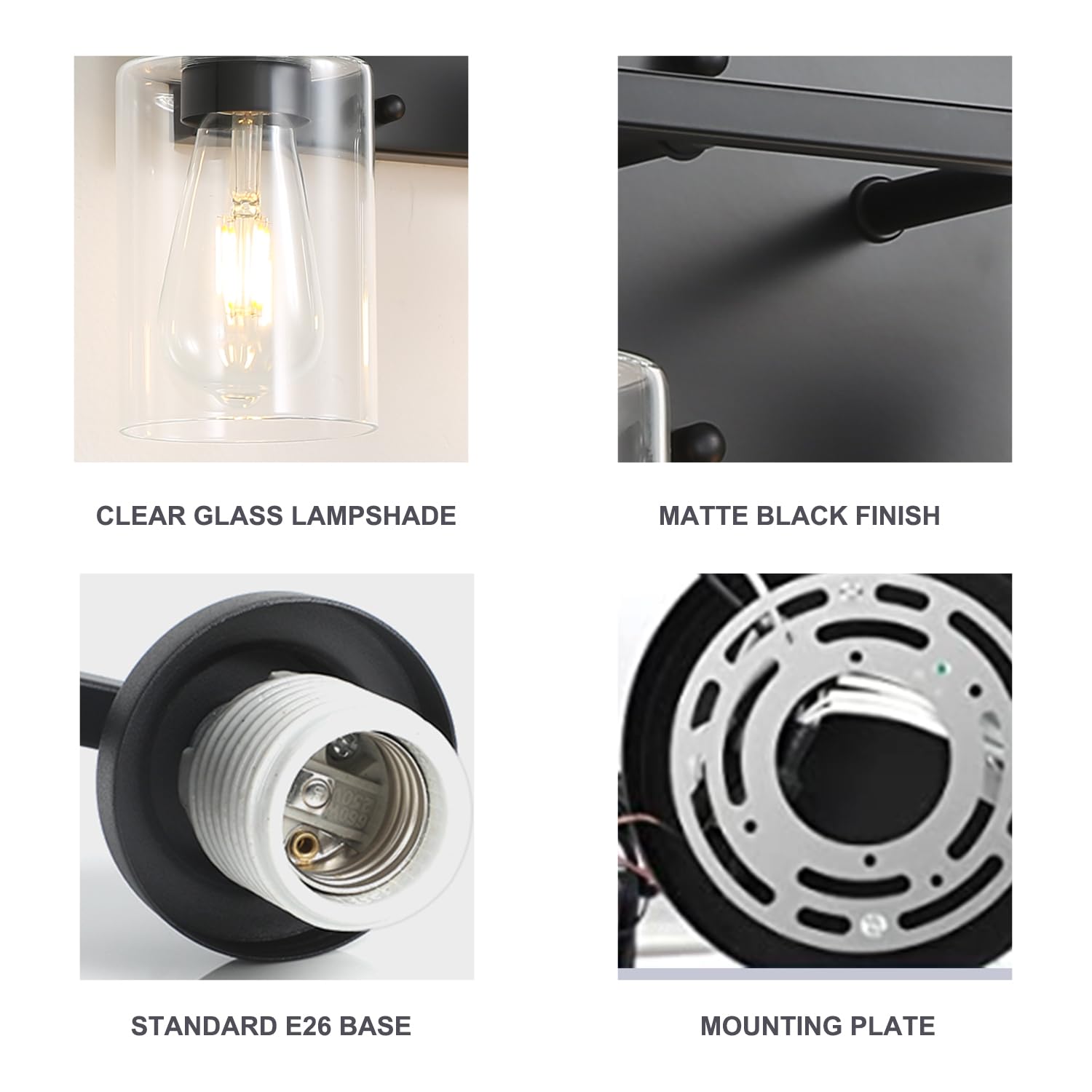 Jodauirt 2-Lights Wall Lighting Matte Black Bathroom Vanity Light Fixtures,Vintage E26 Base Wall Sconces With Clear Glass Shades, Farmhouse Modern Wall Lighting ?For Hallway,Bedroom,Living Room