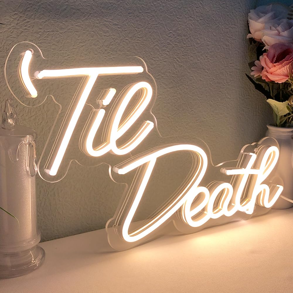 Jxin Til Death Neon Sign For Wall Decor  Led Light Signs For Wedding Engagement Birthday Anniversary Proposal Party Bedroom Office  Wedding Gifts For Loved Ones  16X9 Warm White