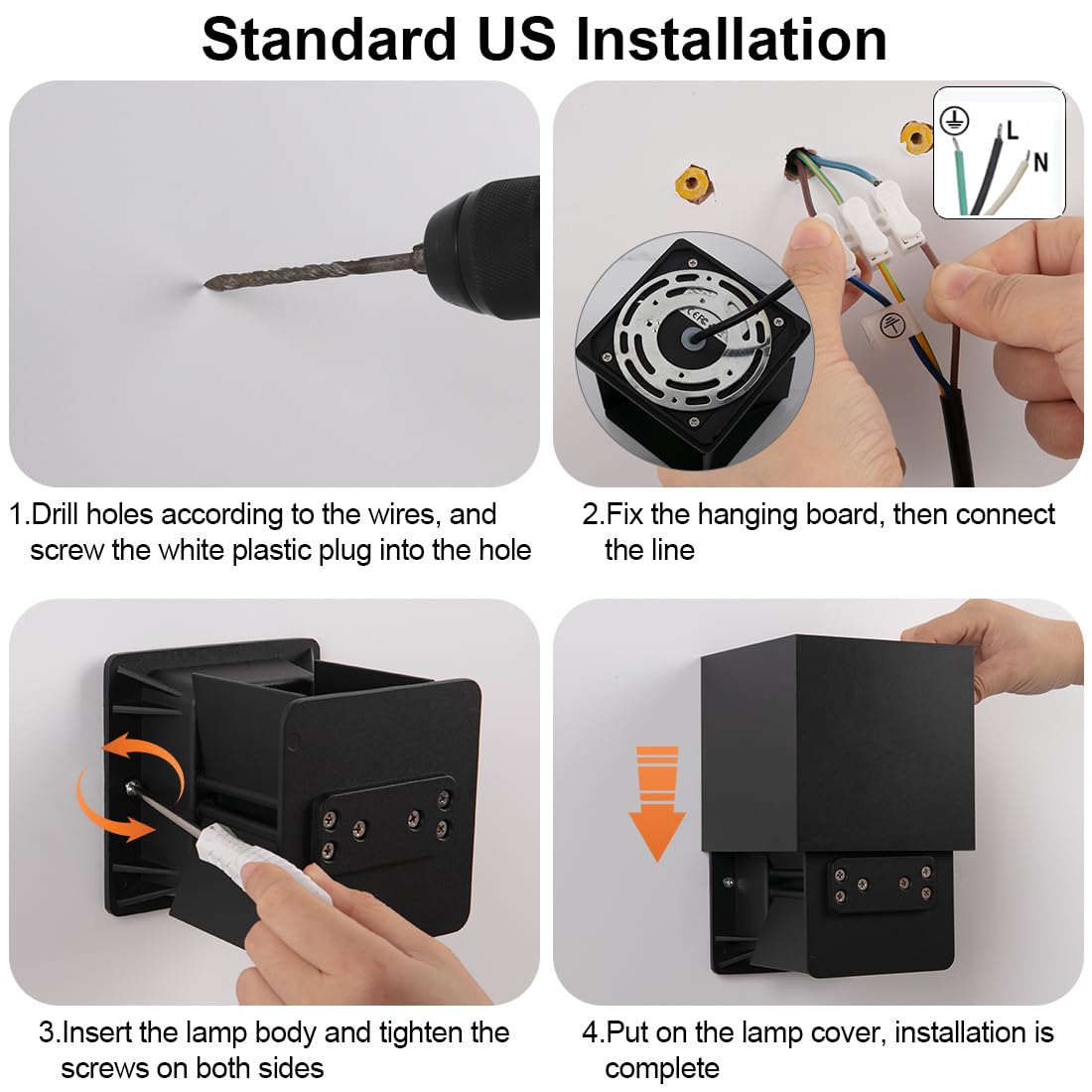 BIRITALO 20W Outdoor Wall Light Sconce - Adjustable Black IP65 Waterproof, 6500K, 4 Pack for Stair, Garage, Patio, Garden