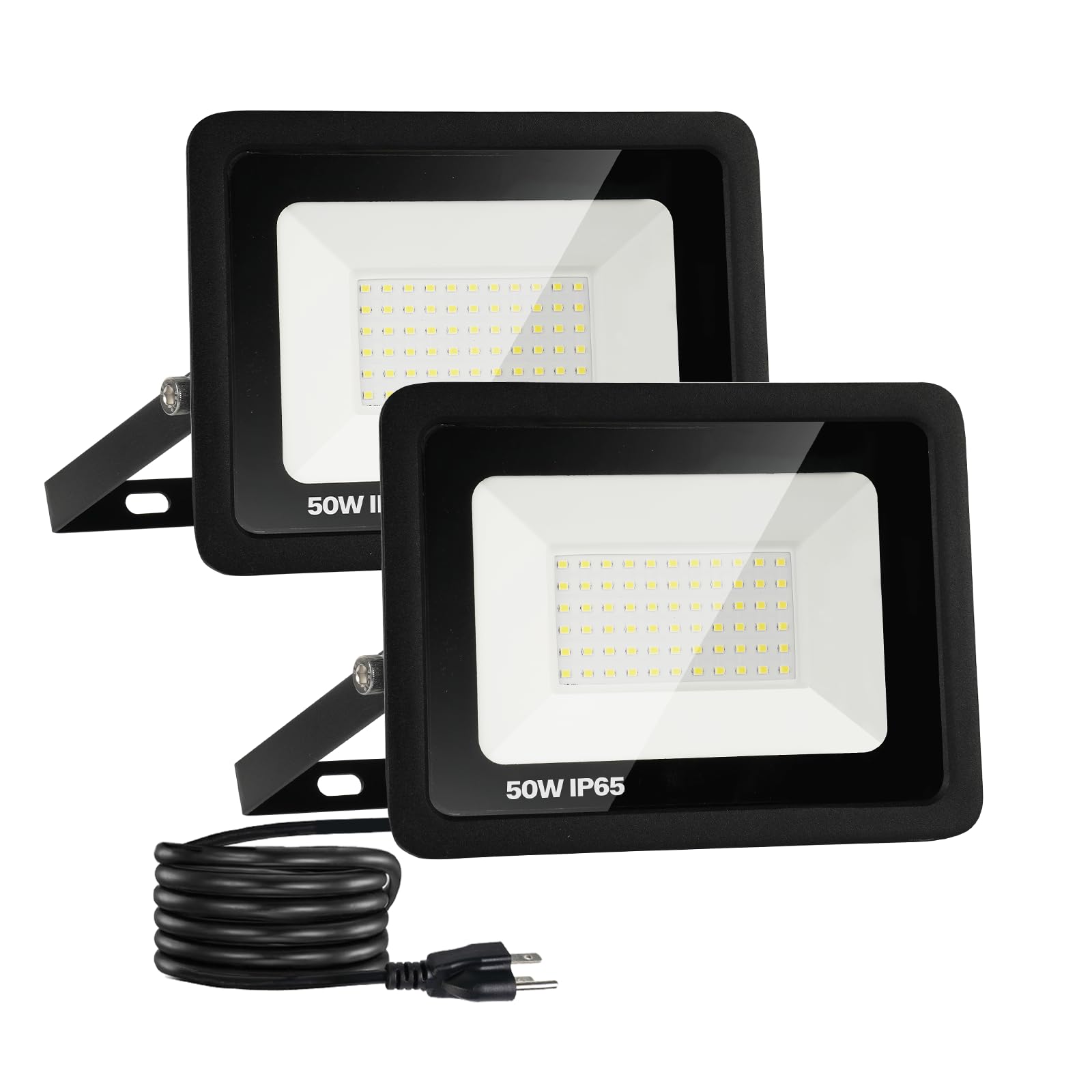 Leddictive 2 Pack Outdoor Flood Light, 5000LM LED Work Light, IP65 Waterproof, 6000K Daylight White, 50W