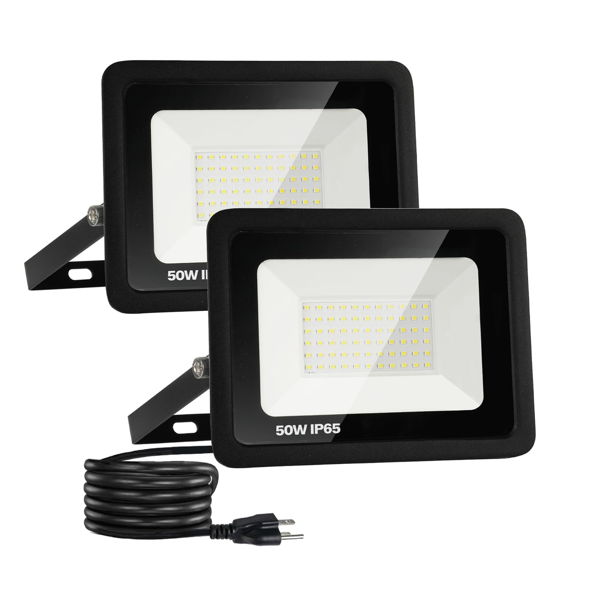 2 Pack Outdoor Flood Light, 5000LM Super Bright LED Work Light with 5.9FT Plug, IP65 Waterproof, 6000K Daylight White, 180Adjust