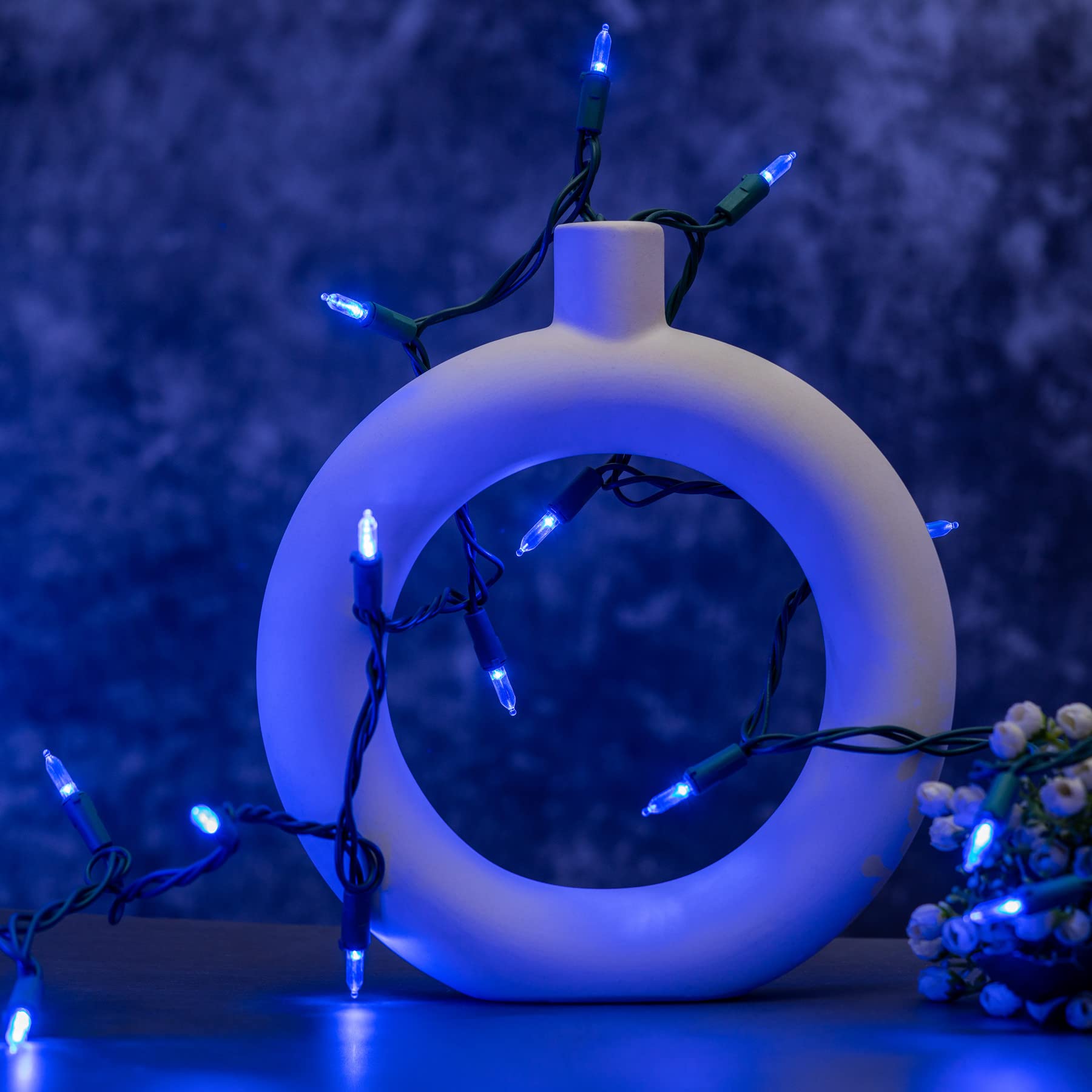 YULETIME 100 Count LED Mini String Lights, 33 Feet, Blue, Green Wire, UL Certified, Model DDS-L-100E/2F(0.34)