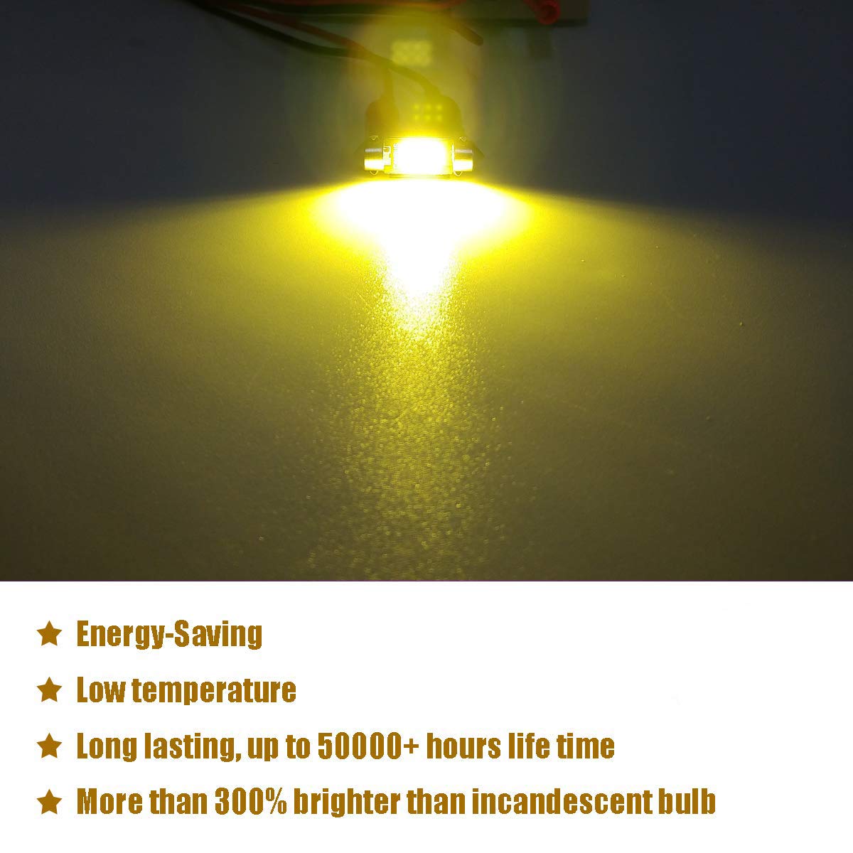 iBrightstar DE3175 DE3021 Festoon LED Bulbs, 31mm, Gold, Error Free, for Interior Dome Lights and License Plate Lights