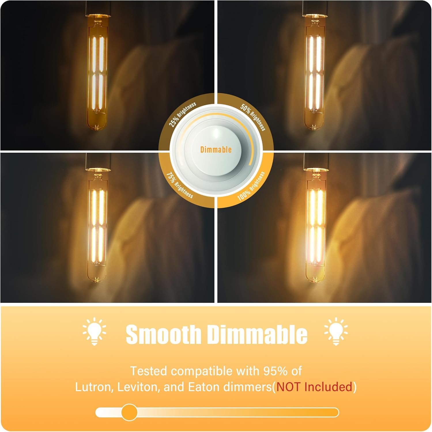 NOVELUX LED Light Bulbs E26 Base 6W 800LM 2700K Soft White Glass Vintage Edison 9 Inch Dimmable - 2 Pack