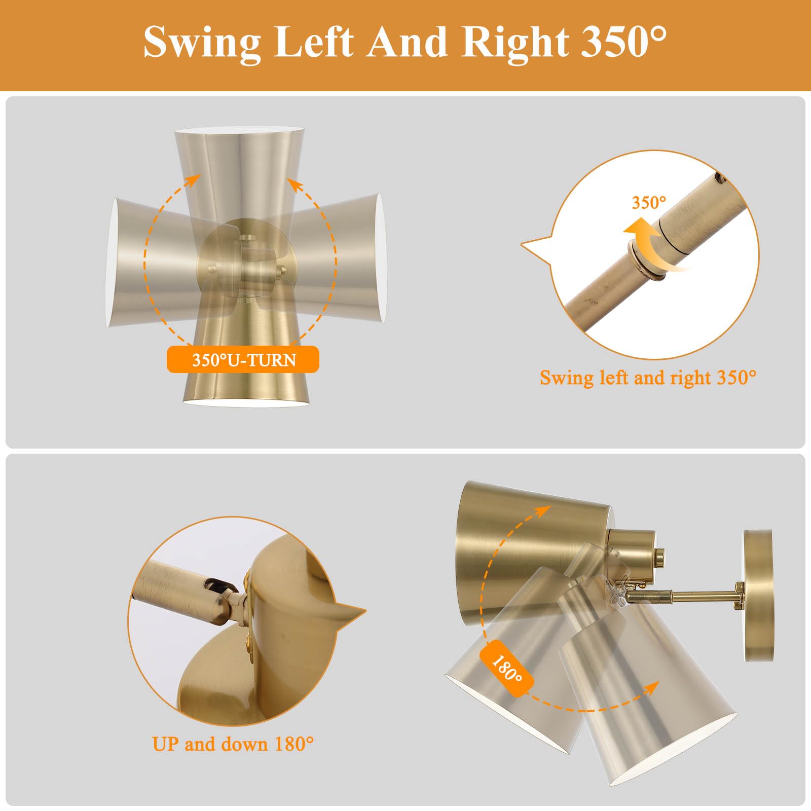 Hotran Battery Operated Wall Sconce Set Of Two,Gold Modern With Remote Control Dimmable Wall Lighting Indoor, Not Hardwired Led