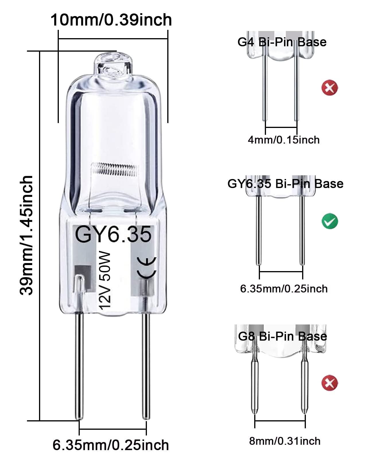 Dumiloo Gy6.35 Light Bulbs, 12V Crystal Clear 2 Pin, T4 Jc Bi-Pin Base G6.35 Capsule Bulb, Dimmable 2700K Warm White 2 Prong Lig