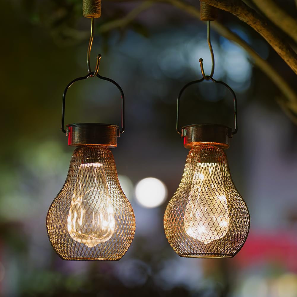 Solar Lanterns Outdoor Hanging Lights for Porch Waterproof,2 Pack Solar Lights Led Powered Lanterns Decorative for Outside Yard 