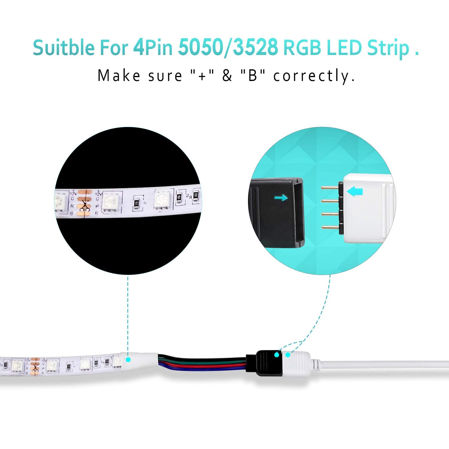 Nelyeqwo 4 Pack RGB Extension Cable, 6.5ft PVC 4 Pin ATX Connector, 72W 24V DC, Black