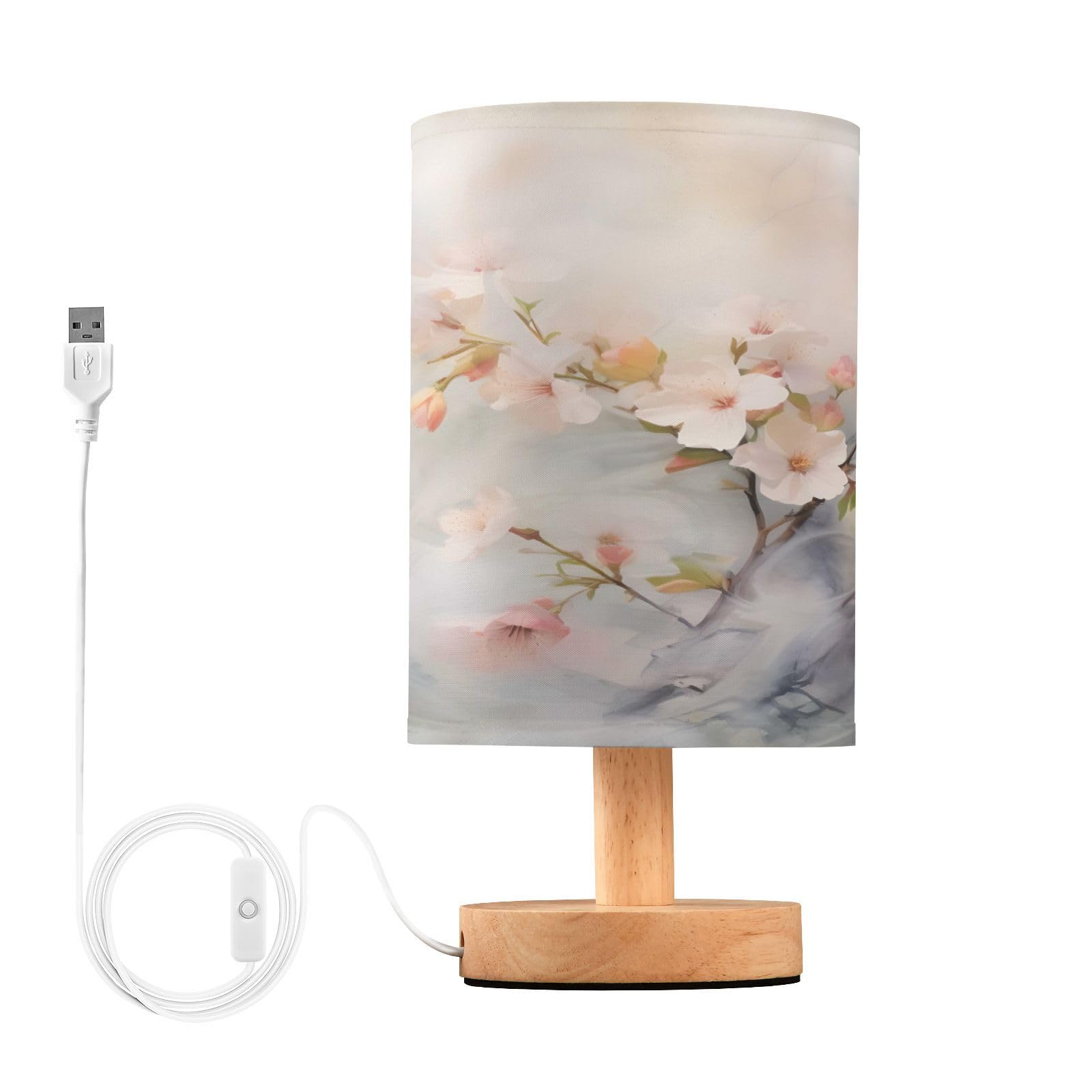 ALAZA Spring Flowers Cherry Blossom Table Lamp for Bedroom USB Port Bedside Lamp Small Nightstand Desk Lamp for Girls Boys Kids 