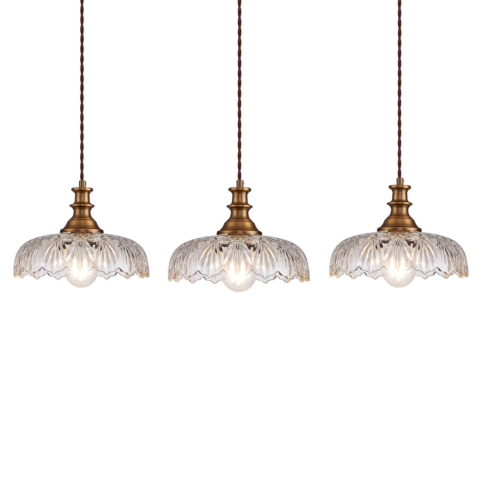 HDDFL Vintage Pendant Lights Fixture, 3-Pack, Matte Brass, Metal, 9.45in, Model MJ-H086-3 for Kitchen, Bedroom, Living Room, Hallway
