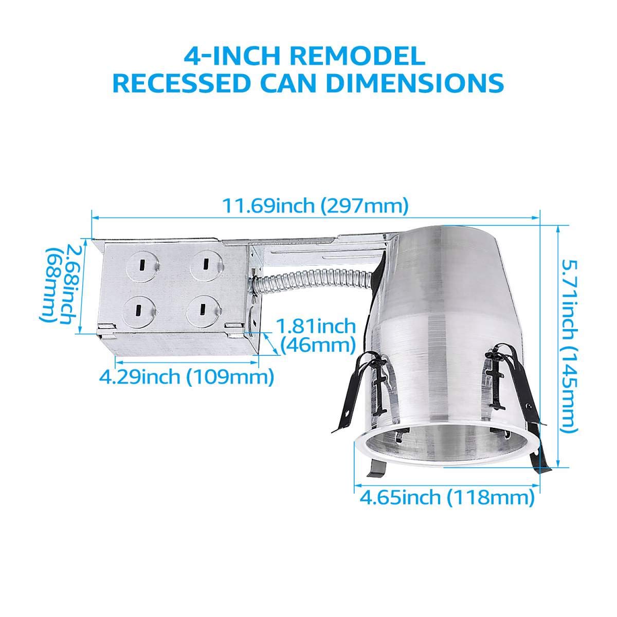 TORCHSTAR 4 Inch IC Air Tight Recessed Lighting Housing, UL Listed, Aluminum, Pack of 6, Model LNRH-4TP24-6P, TP24 Connector