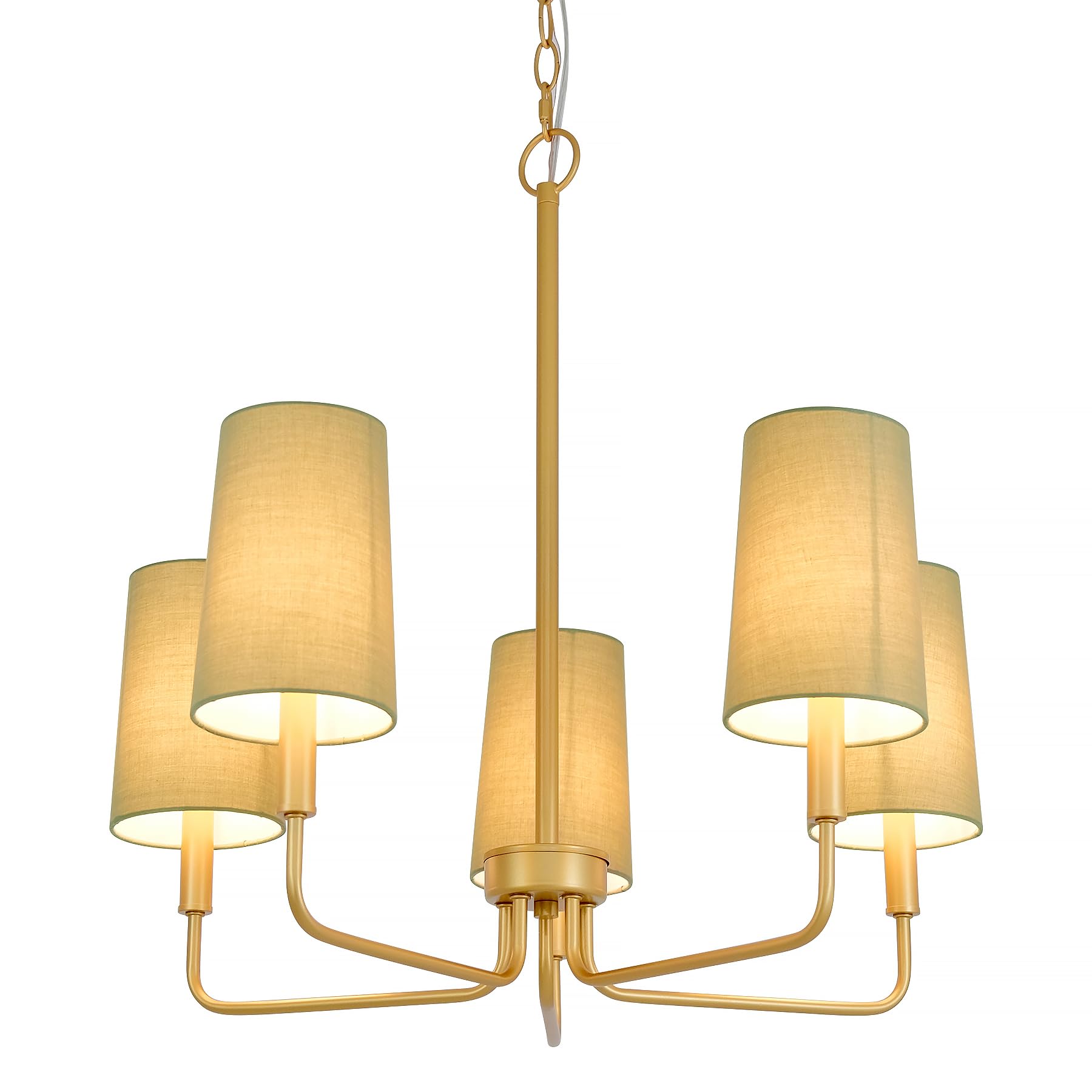 Homebelife Chandelier, Gold With Muted Green Linen Fabric Shade, Farmhouse Linear Island Lighting Fixture For Kitchen, Dining Ro