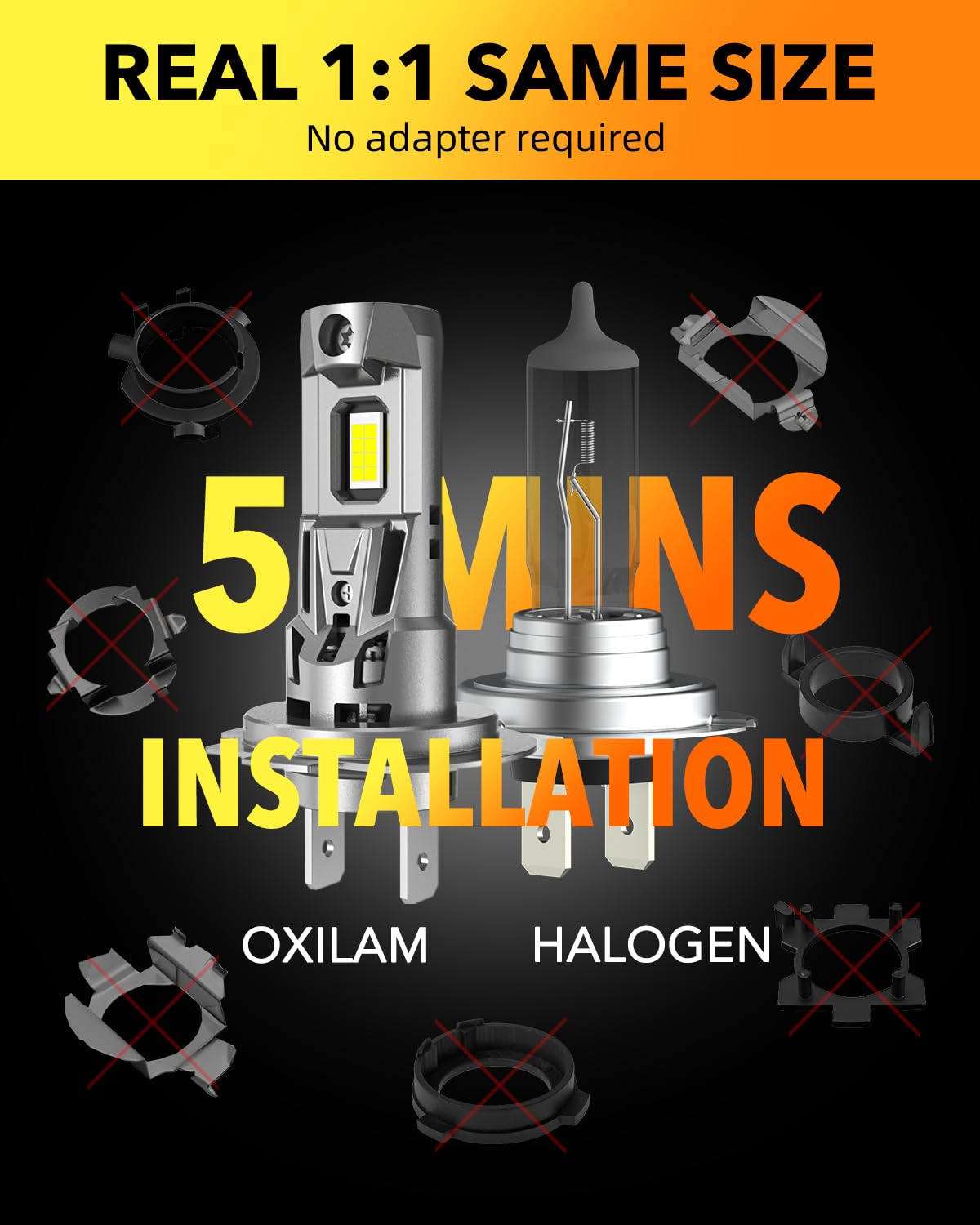 OXILAM H7 LED Bulb 40000LM, 6500K Cool White Light, Plug and Play, Fog Light Halogen Replacement, Pack of 2