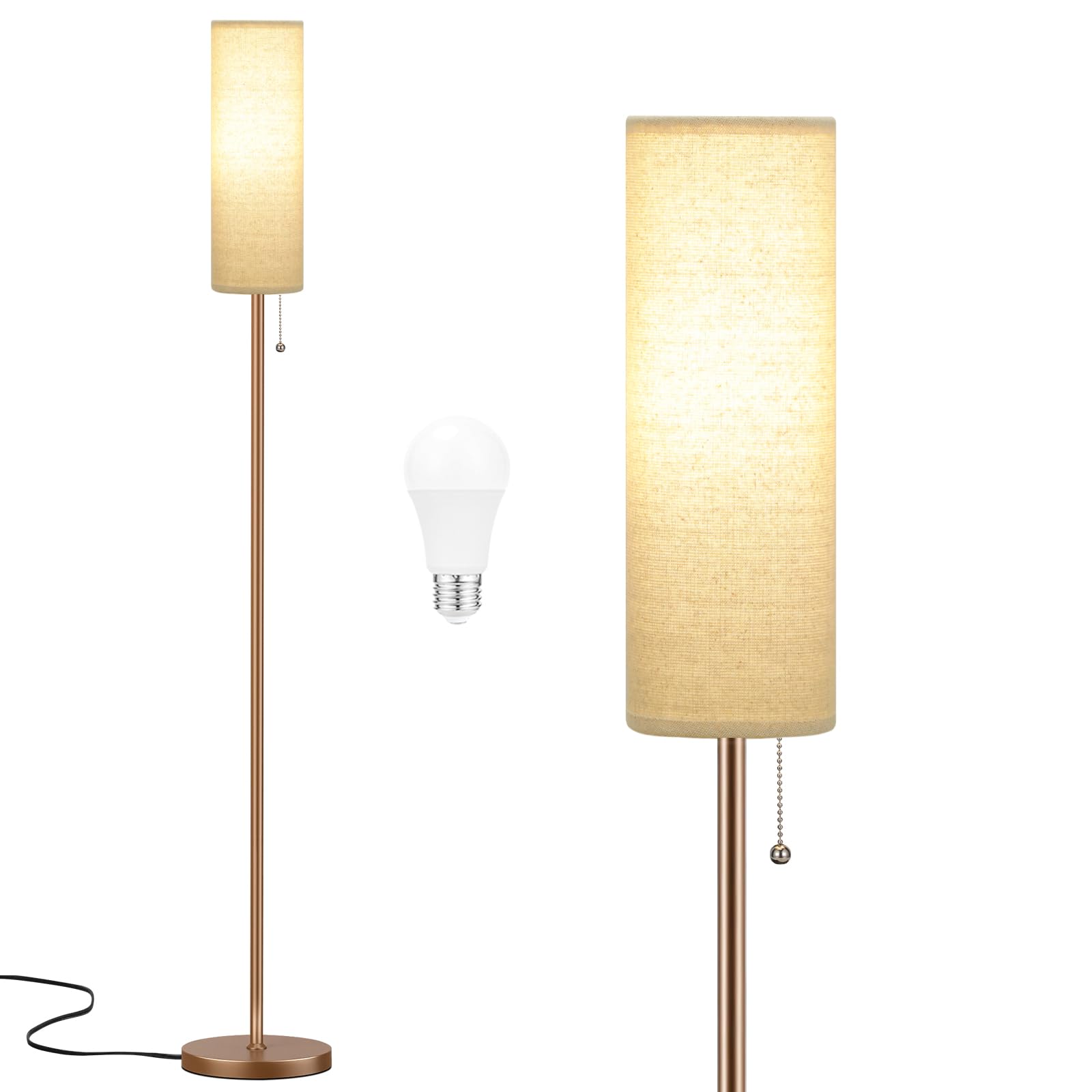 Ambimall Floor Lamp with Linen Shade, 64in Tall, Dark Beige & Brown, Iron, Model RPT-ZGB20207