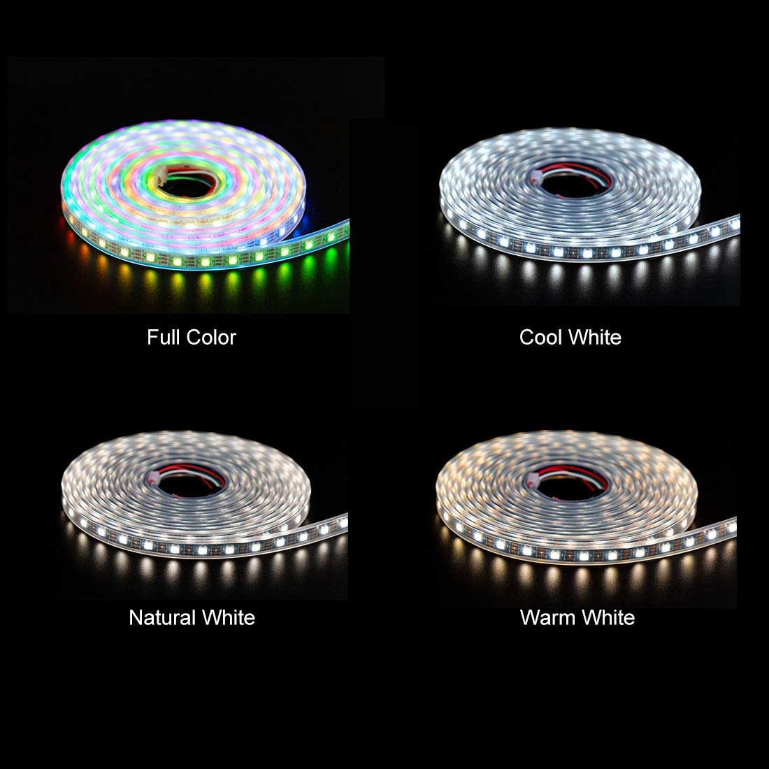 BTF-LIGHTING RGBW LED Strip, SK6812, 16.4ft, 60 LEDs/m, IP65 Waterproof, Black PCB, RGB+Cool White