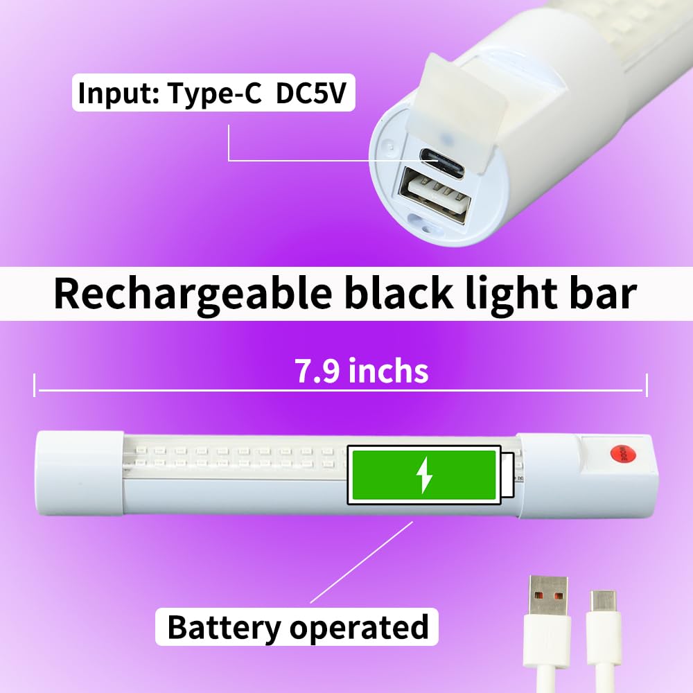 Black Light Rechargeable Battery Operated - Small Portable Black Light Bar 395Nm