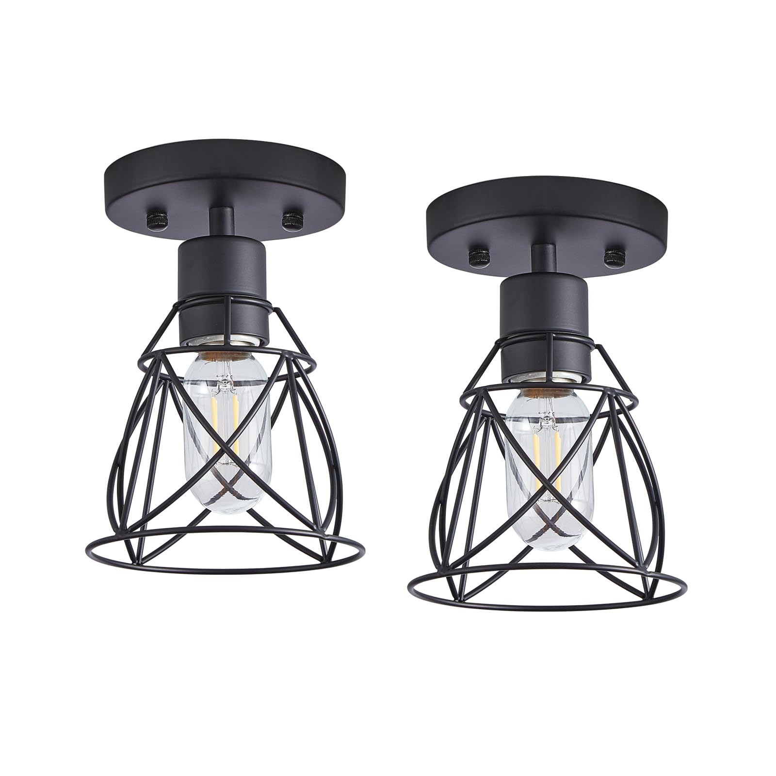 HDASIC 1 Light Semi Flush Mount Ceiling Light, Rustic Farmhouse Matte Black Kitchen Lighting Fixtures Ceiling with Metal Cage Sh