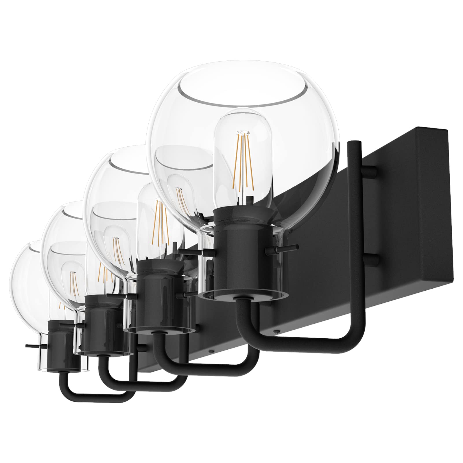 Tipace Black 4-Light Industrial Bathroom Vanity Light Fixture With Glass Globe - Vintage Farmhouse Design