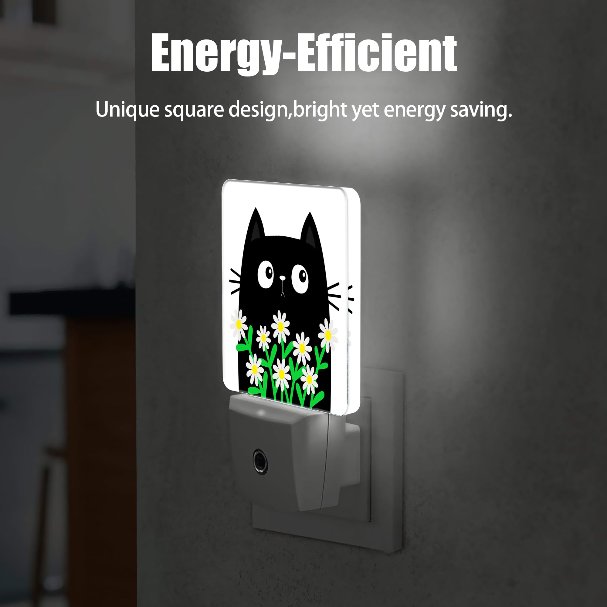 Jopowide Cat Kitten Daisy Night Light, Camomile Bouquet Plug Into Wall With Dusk To Dawn Light Sensors, Warm Nightlights For Bed
