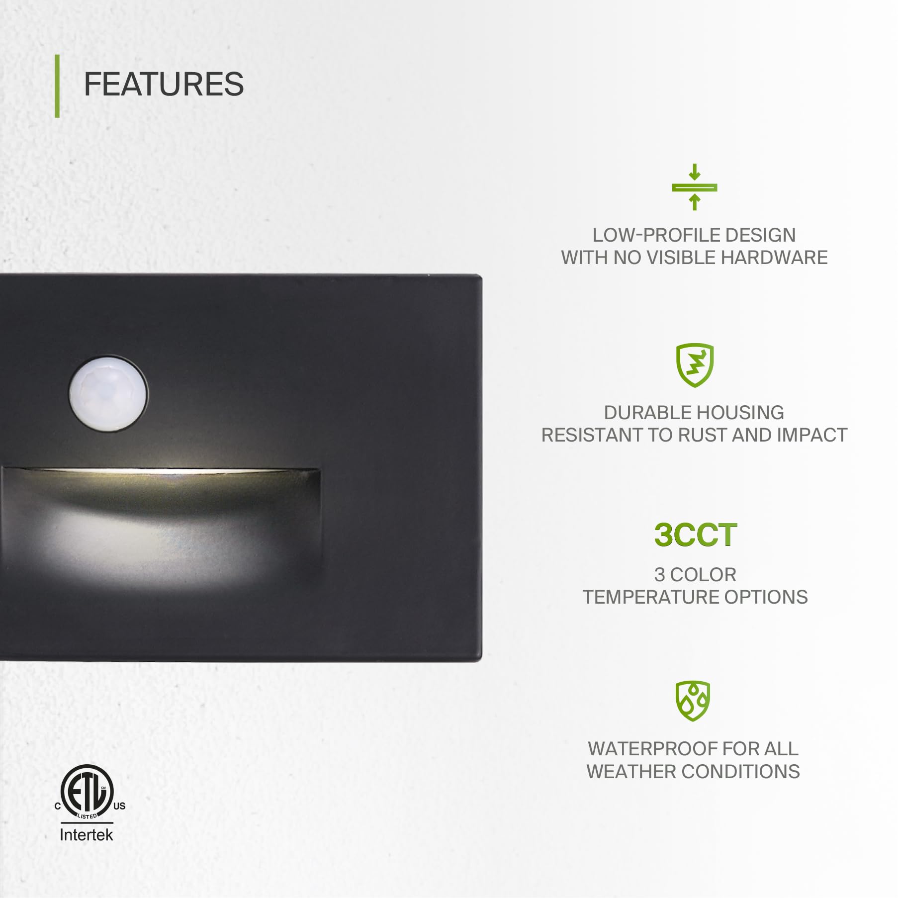 ASD LED Recessed Step Light Fixture 3W 120LM Motion Sensor 4.75 Inch Black Model A-LSTL-HN3CCMS-BK